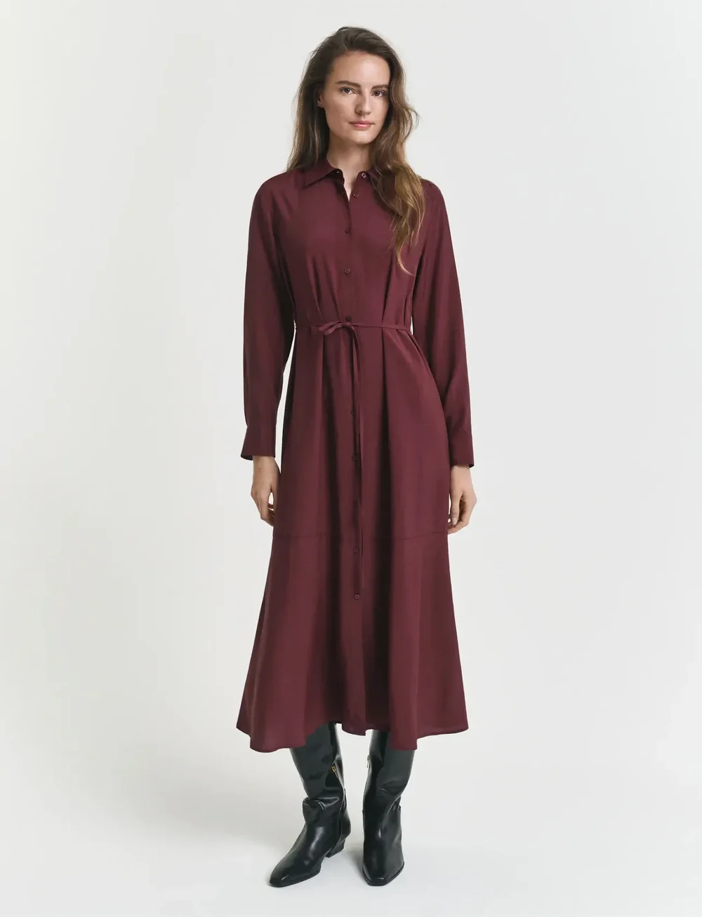 GANT - MIDI VISCOSE SHIRT DRESS - midi kjoler - plum wine - 0