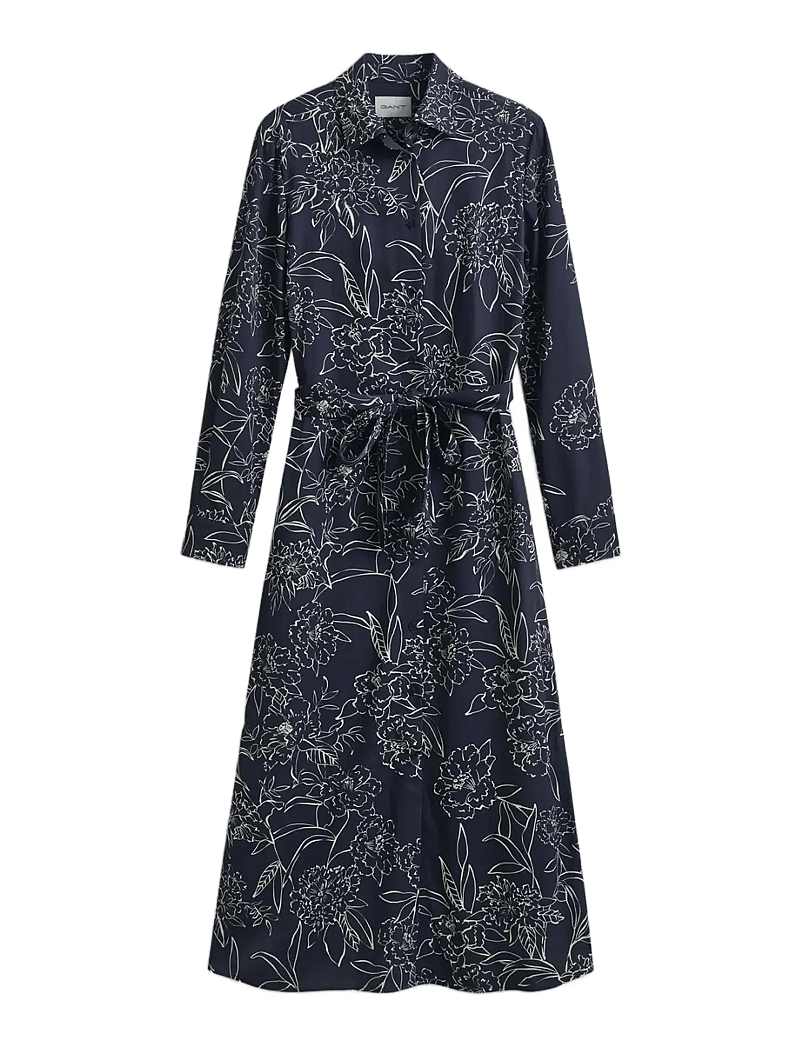 GANT - FLORAL PRINT LS SHIRT DRESS - sukienki do kolan i midi - evening blue - 1