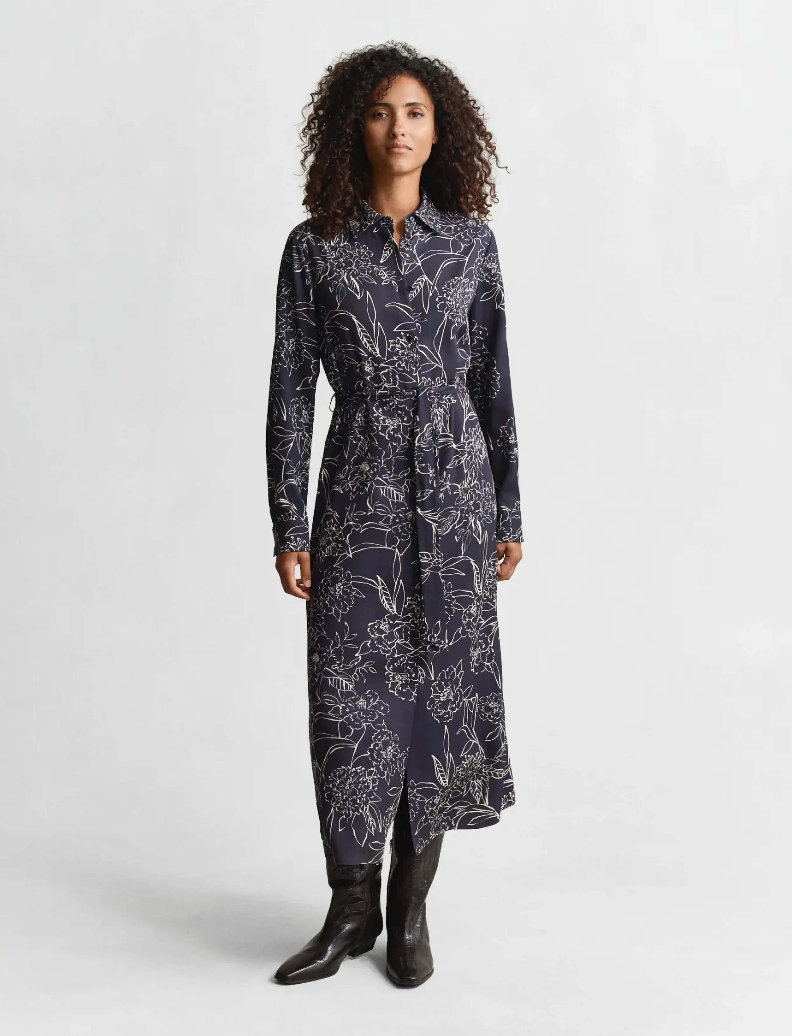 Gant Floral Print Ls Shirt Dress, 38, Dresses, Marineblau - Knee-length & Midi, Frauen