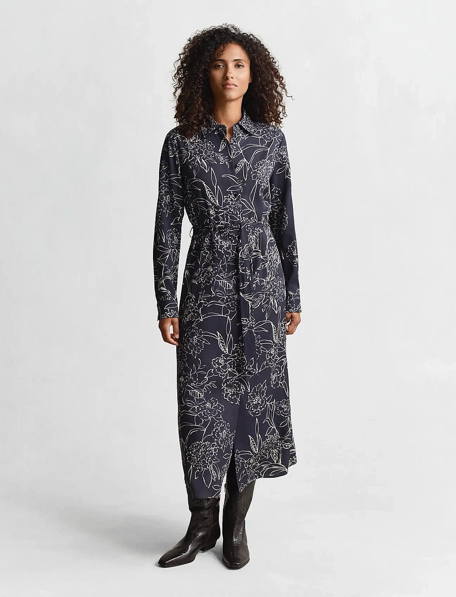 Gant - FLORAL PRINT LS SHIRT DRESS - robes midi - evening blue - 0