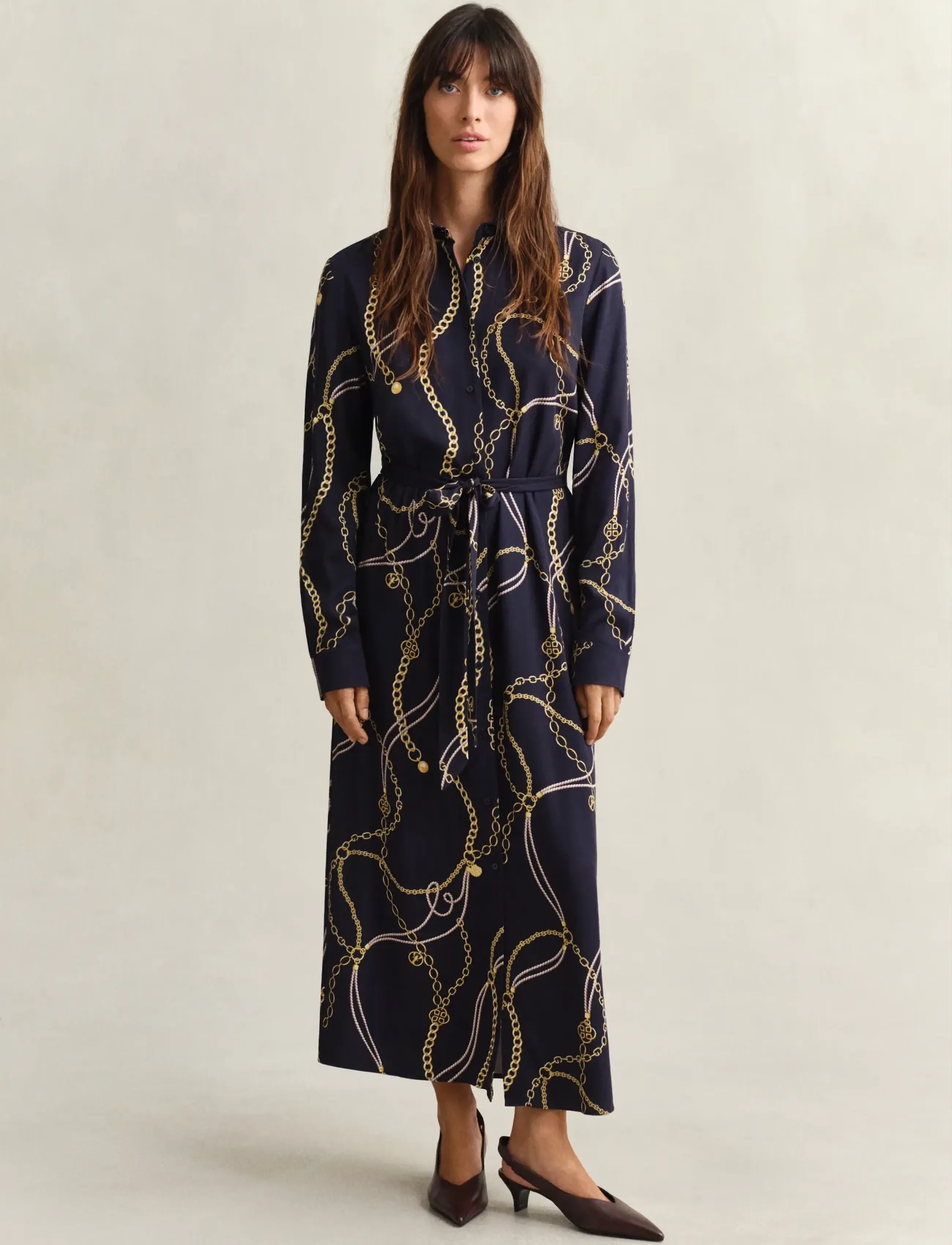 Gant Printed Fluid Ls Shirt Dress, 34, Dresses, Marineblau - Knee-length & Midi, Frauen