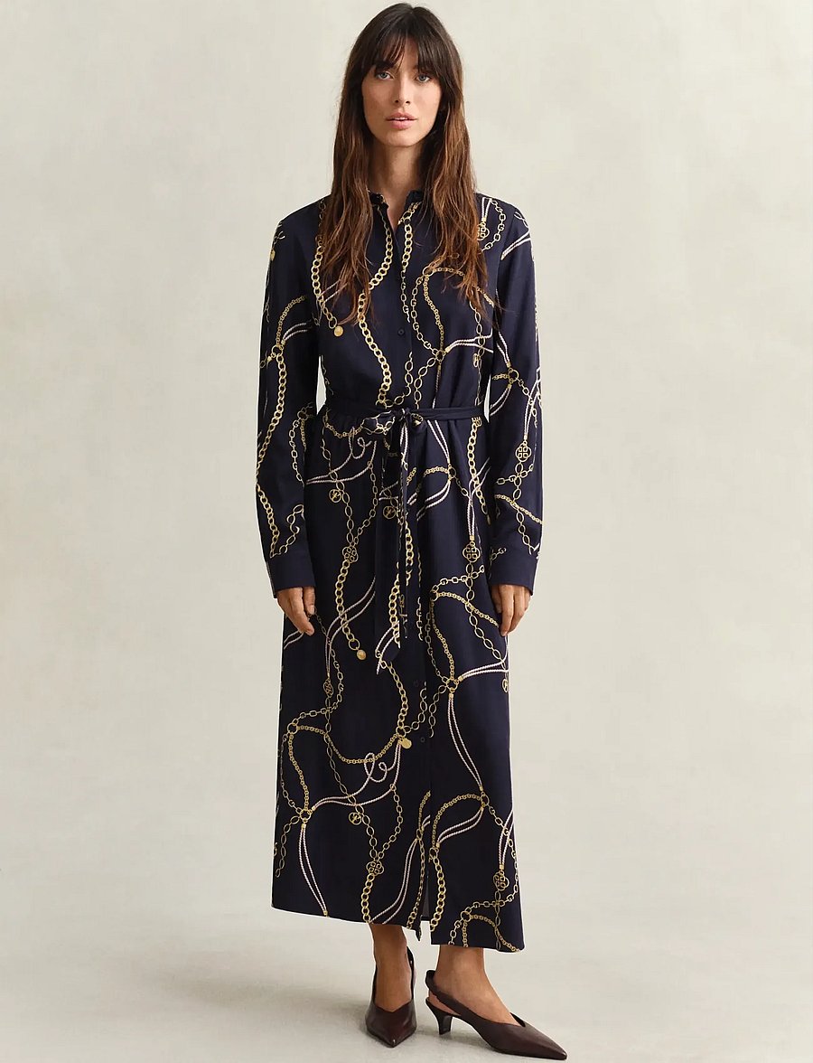 Gant - PRINTED FLUID LS SHIRT DRESS - hemdkleider - evening blue - 0