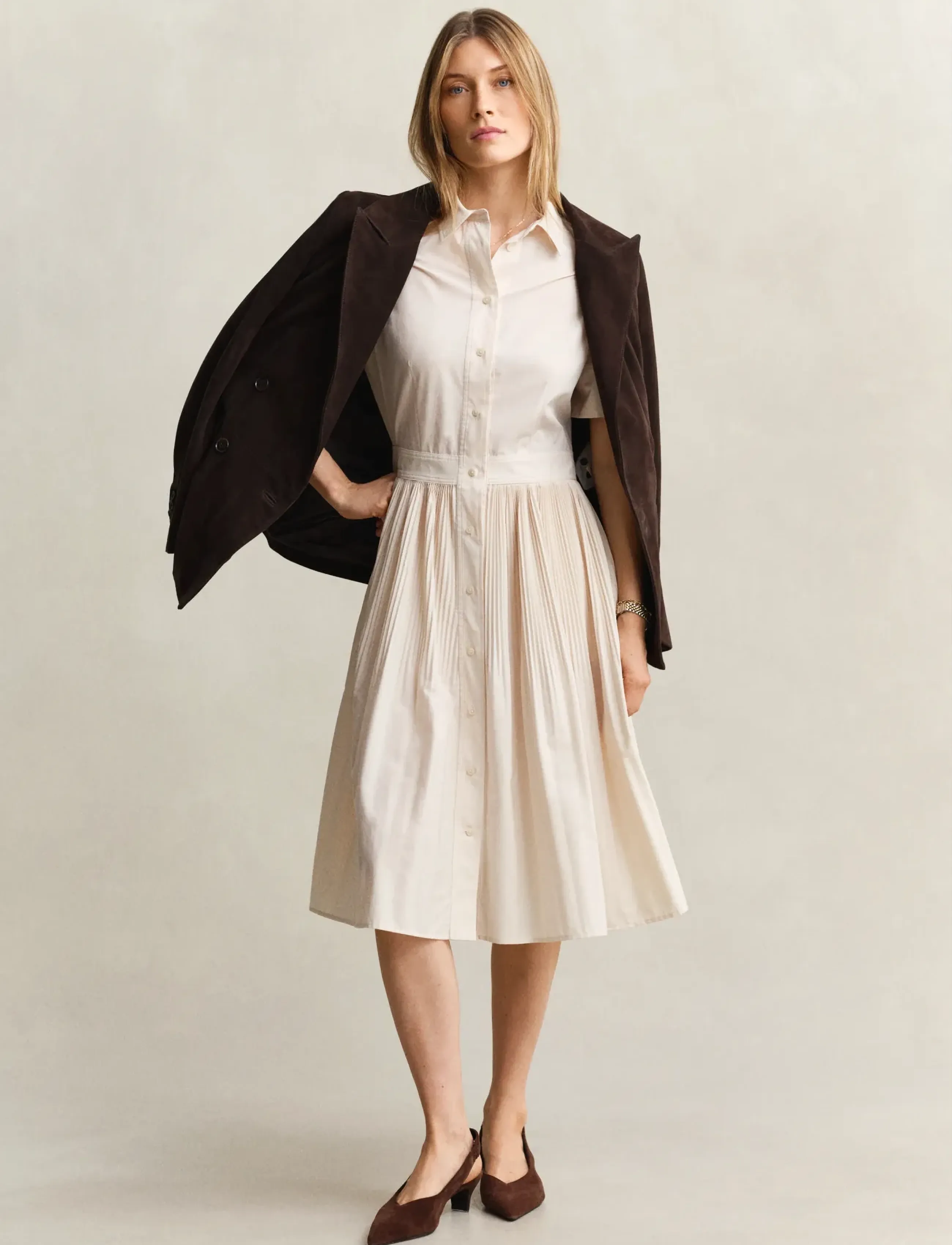 Gant - CTN PLEATED SS SHIRT DRESS - skjortekjoler - creamed white - 4