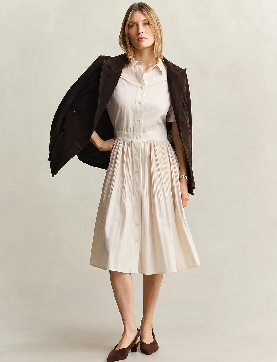 Gant - CTN PLEATED SS SHIRT DRESS - skjortekjoler - creamed white - 4