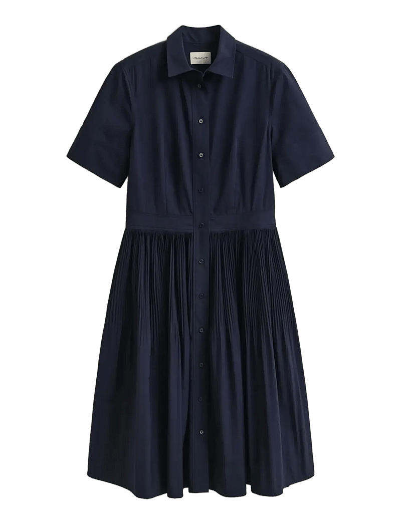 GANT - CTN PLEATED SS SHIRT DRESS - skjortklänningar - evening blue - 1