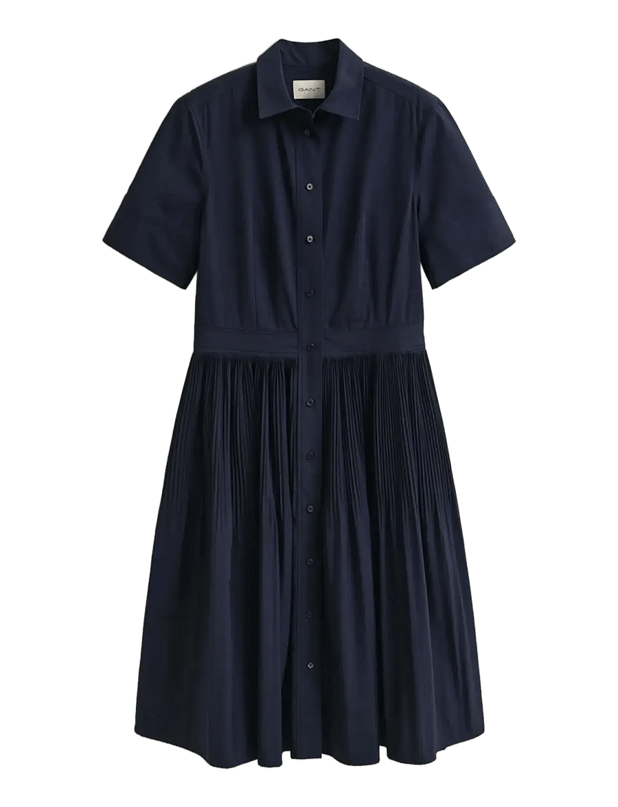 Gant - CTN PLEATED SS SHIRT DRESS - robes chemises - evening blue - 1
