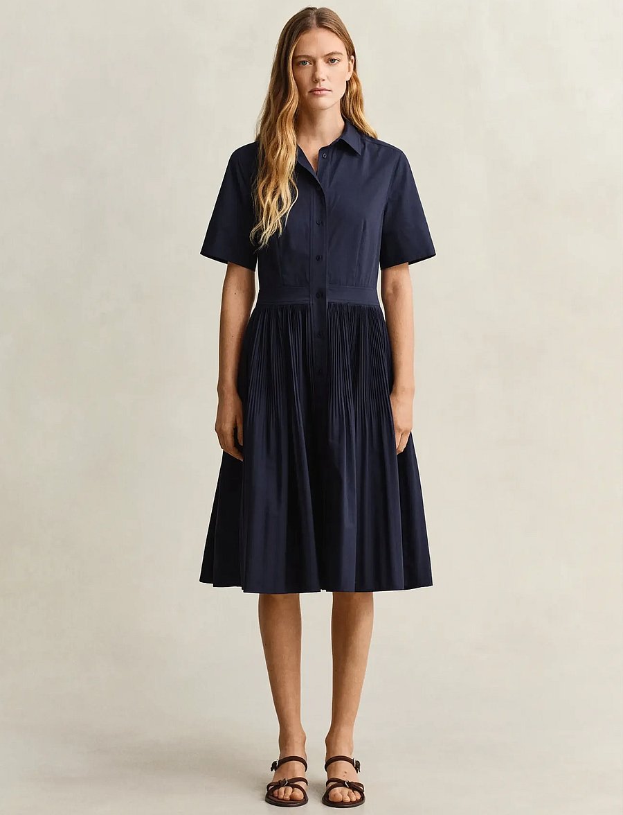 Gant - CTN PLEATED SS SHIRT DRESS - robes chemises - evening blue - 0