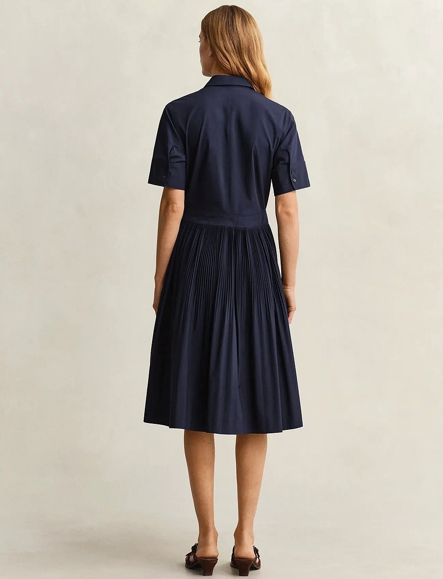Gant - CTN PLEATED SS SHIRT DRESS - robes chemises - evening blue - 2