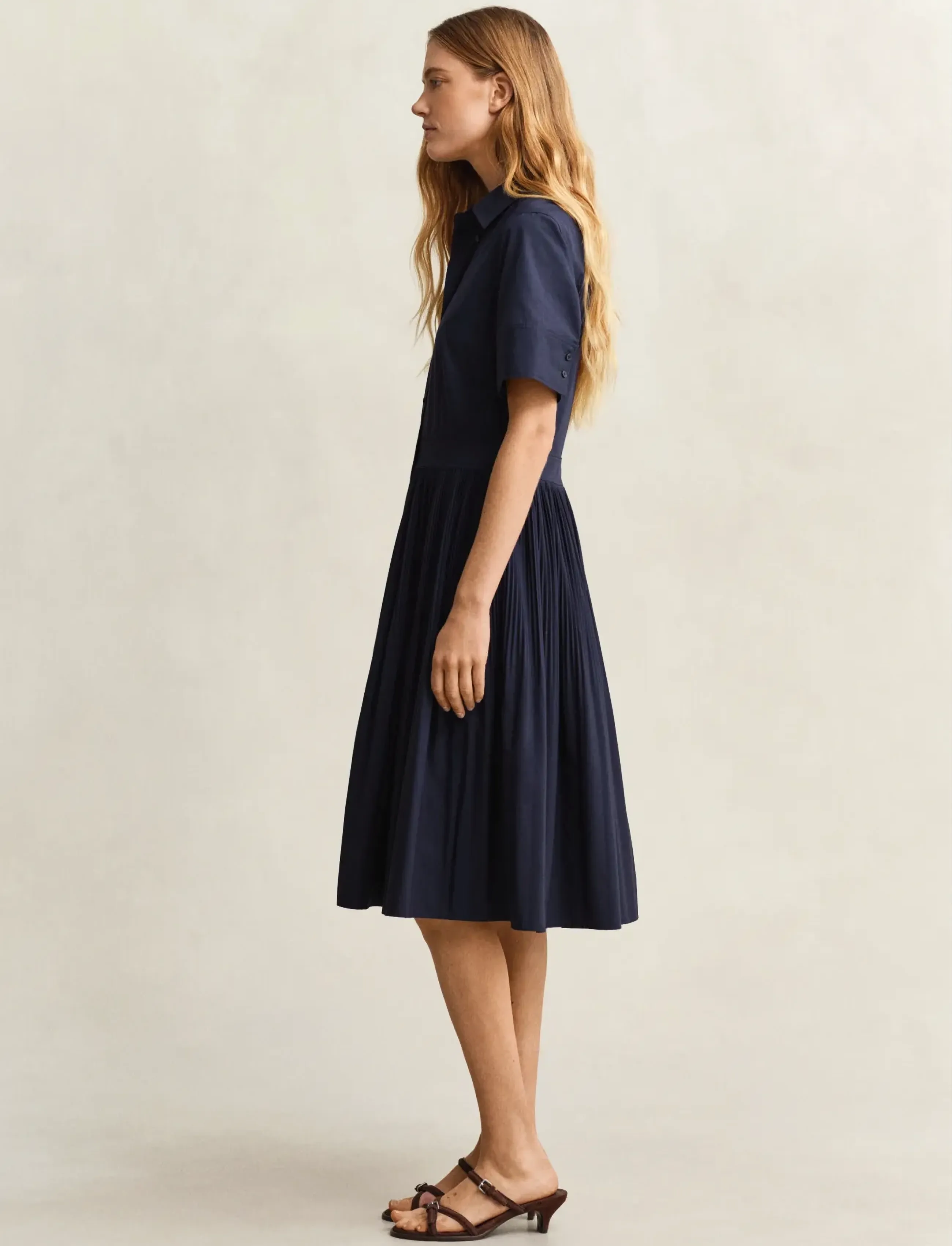 Gant - CTN PLEATED SS SHIRT DRESS - robes chemises - evening blue - 3