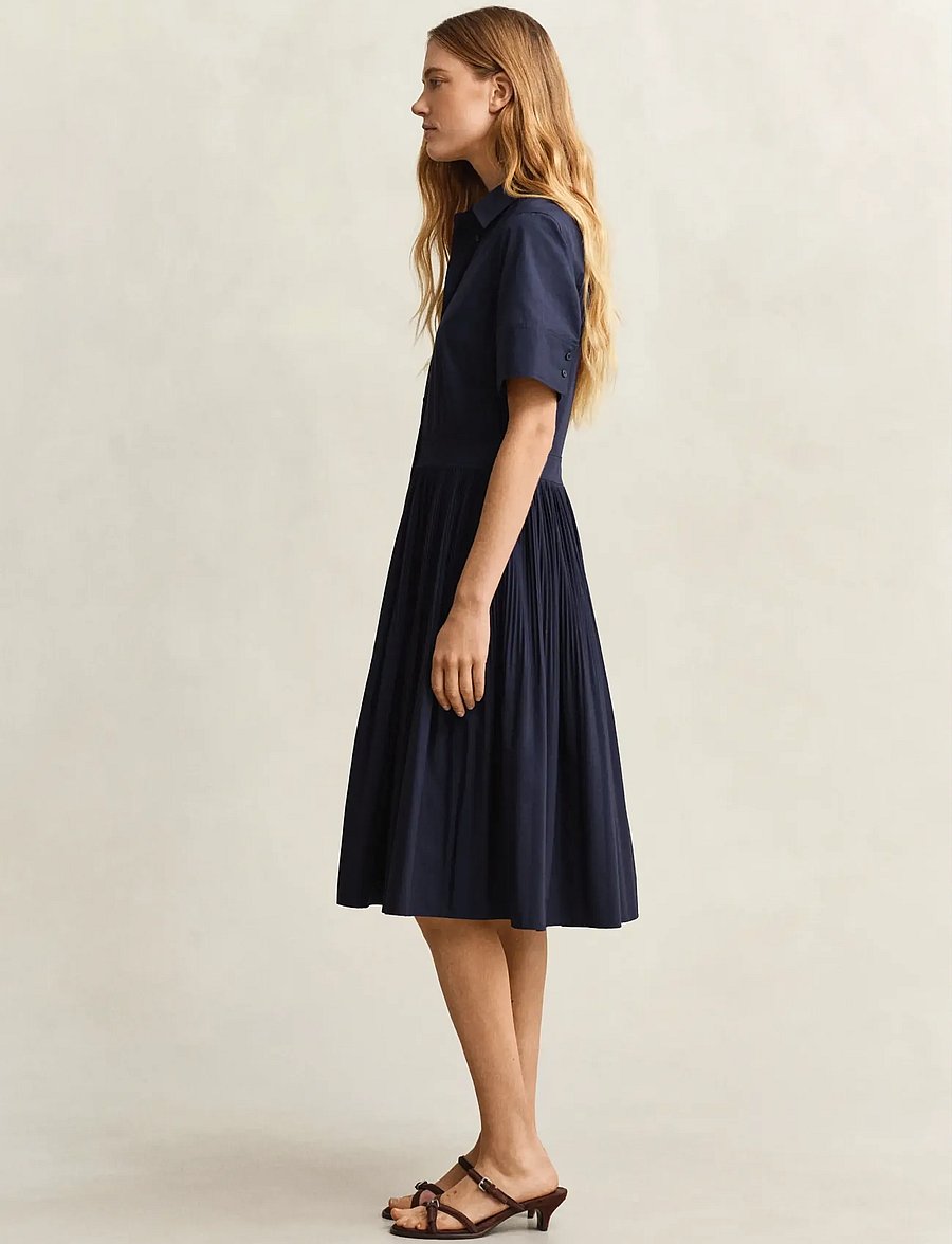 Gant - CTN PLEATED SS SHIRT DRESS - robes chemises - evening blue - 3