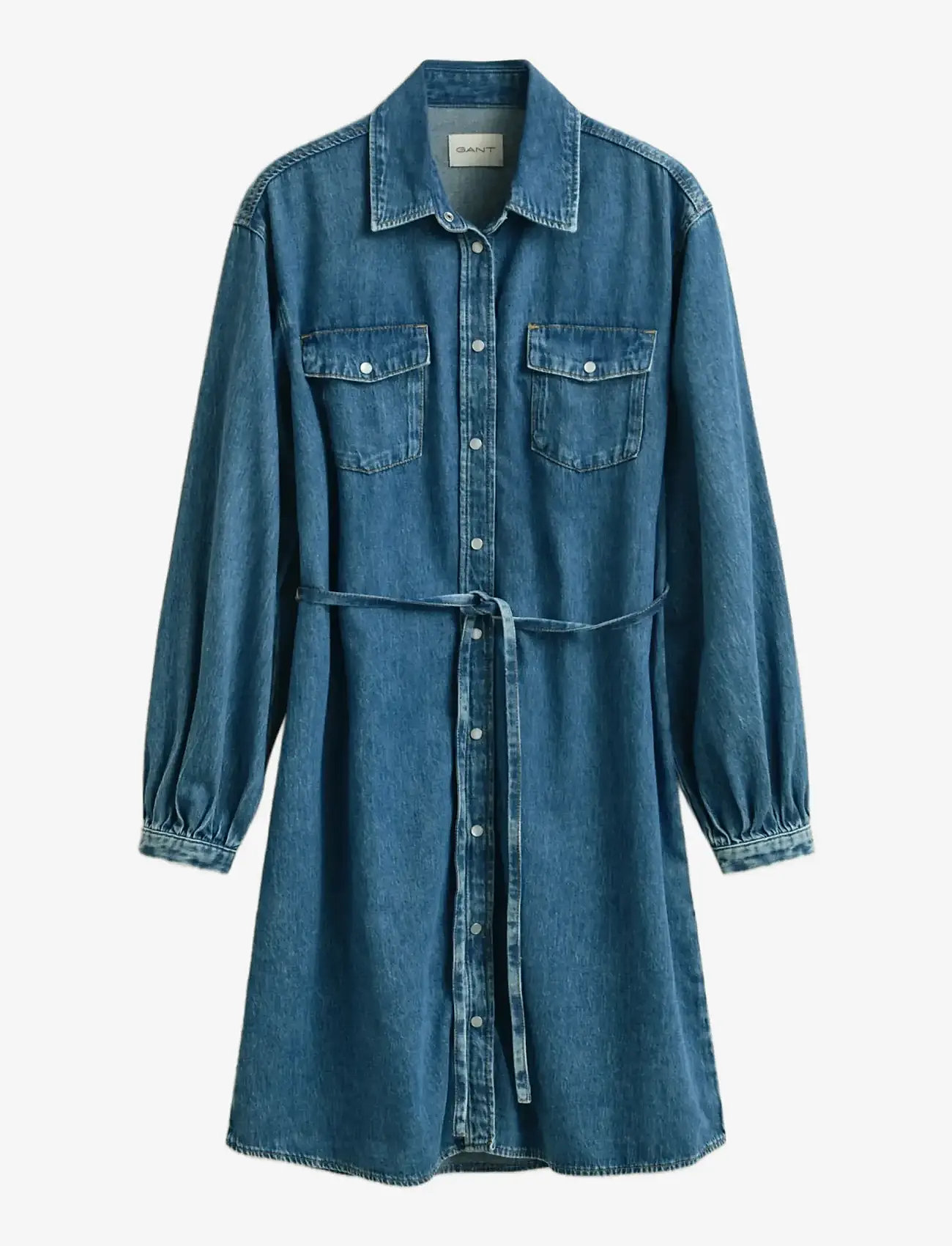 GANT - DENIM VOLUME SLEEVE SHIRT DRESS - hemdkleider - mid blue archive - 1