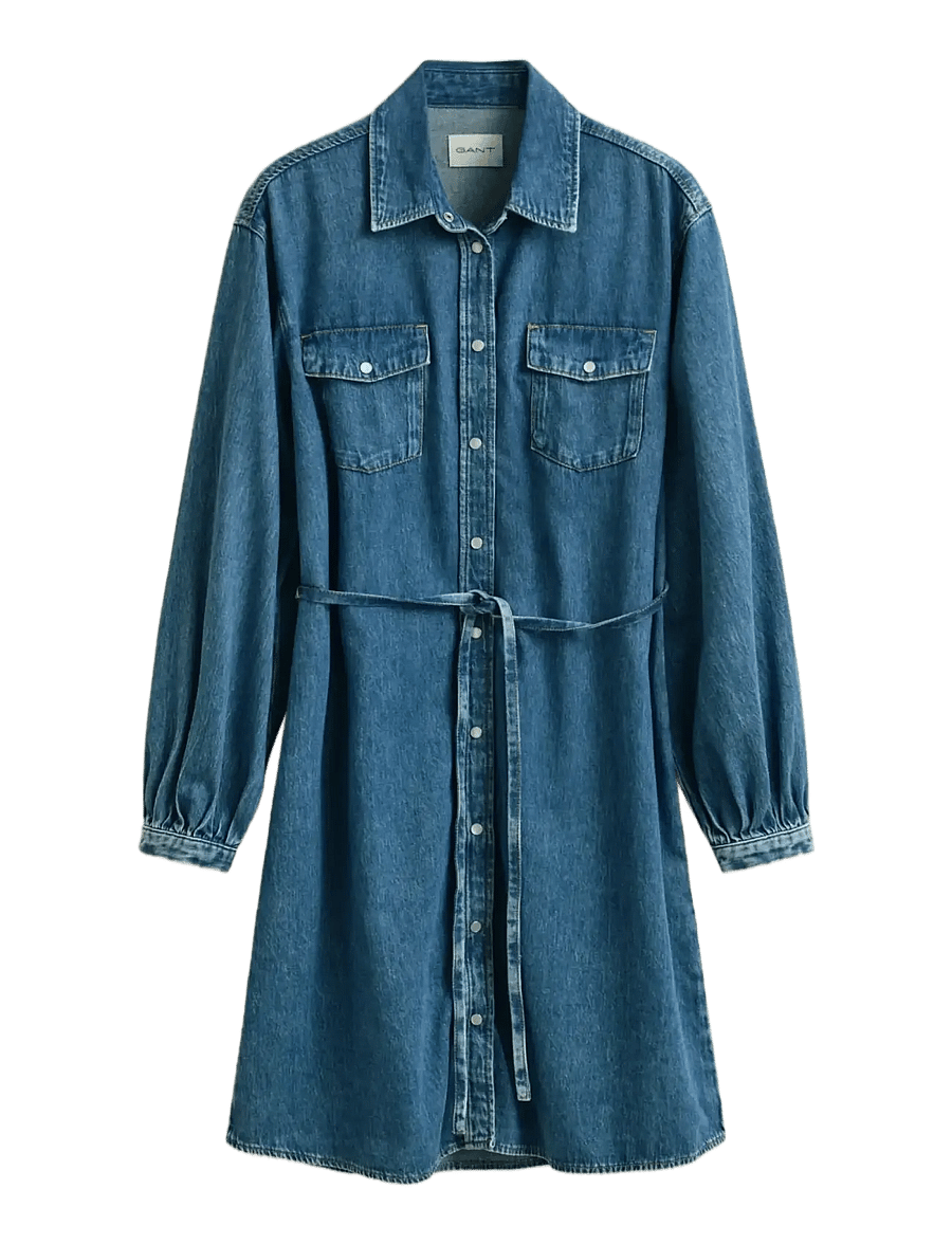 Gant - DENIM VOLUME SLEEVE SHIRT DRESS - skyrtukjólar - mid blue archive - 1