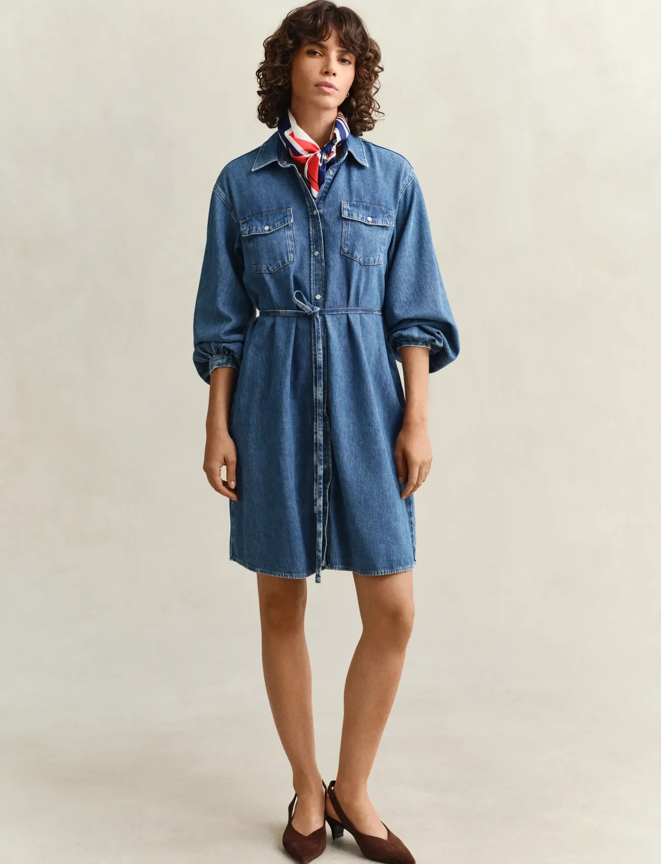 Gant Denim Volume Sleeve Shirt Dress, 40, Blue, Kjoler > Kort Kjole, Dame