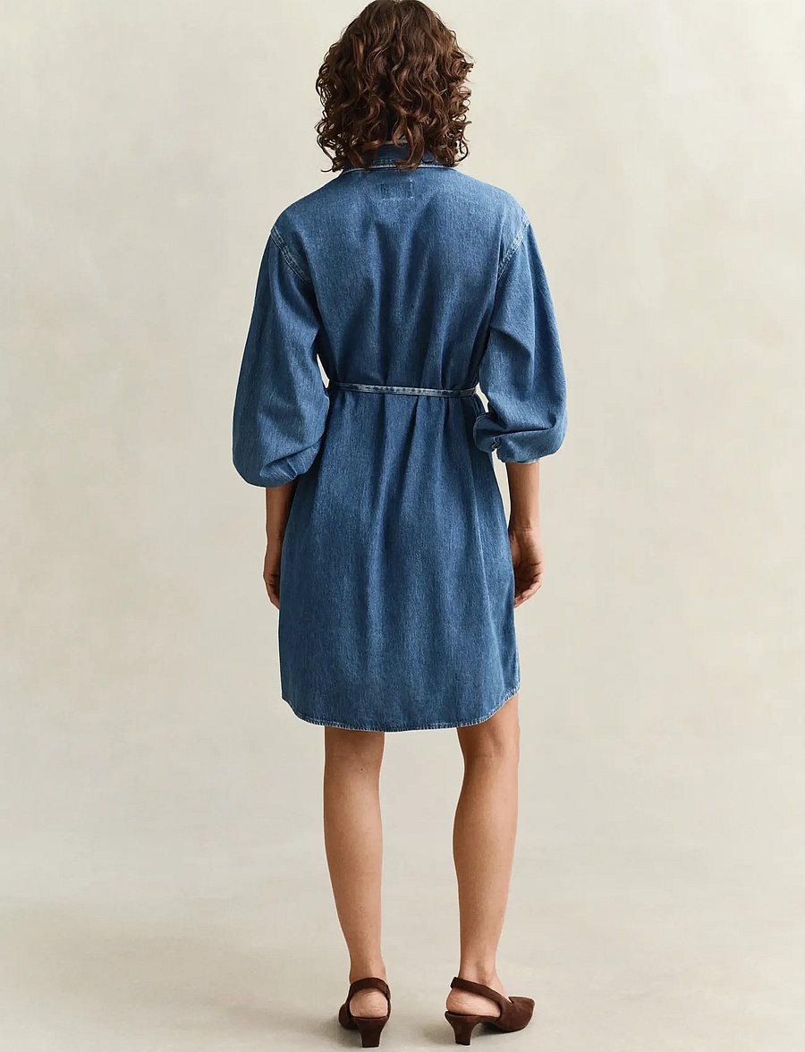 Gant - DENIM VOLUME SLEEVE SHIRT DRESS - skyrtukjólar - mid blue archive - 2