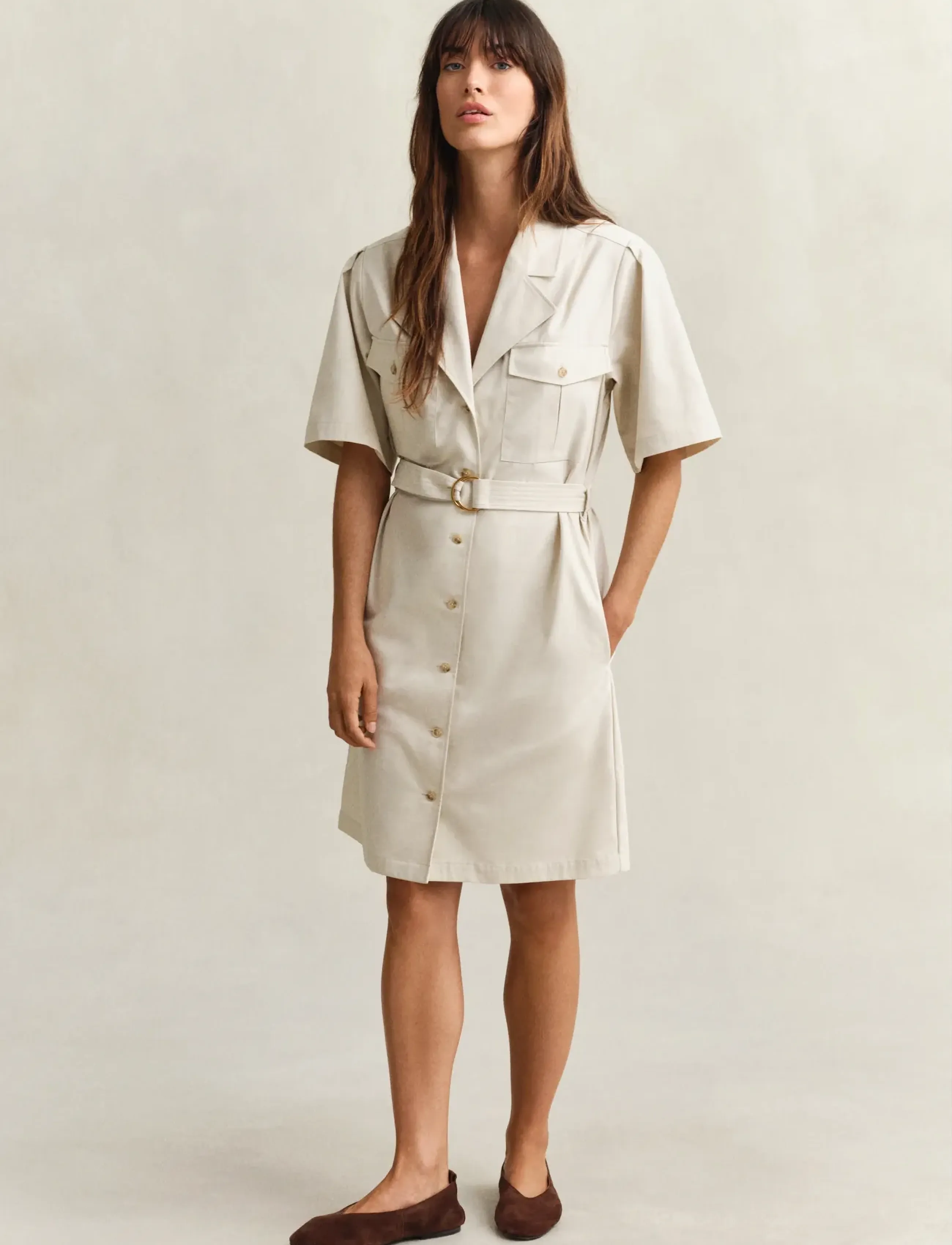 Gant Utility Belted Ss Dress, 38, Dresses, Beige - Short Frauen