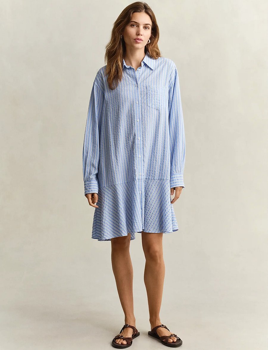 Gant - STRIPE SEERSUCKER SHIRT DRESS - robes chemises - hydrangea blue - 0