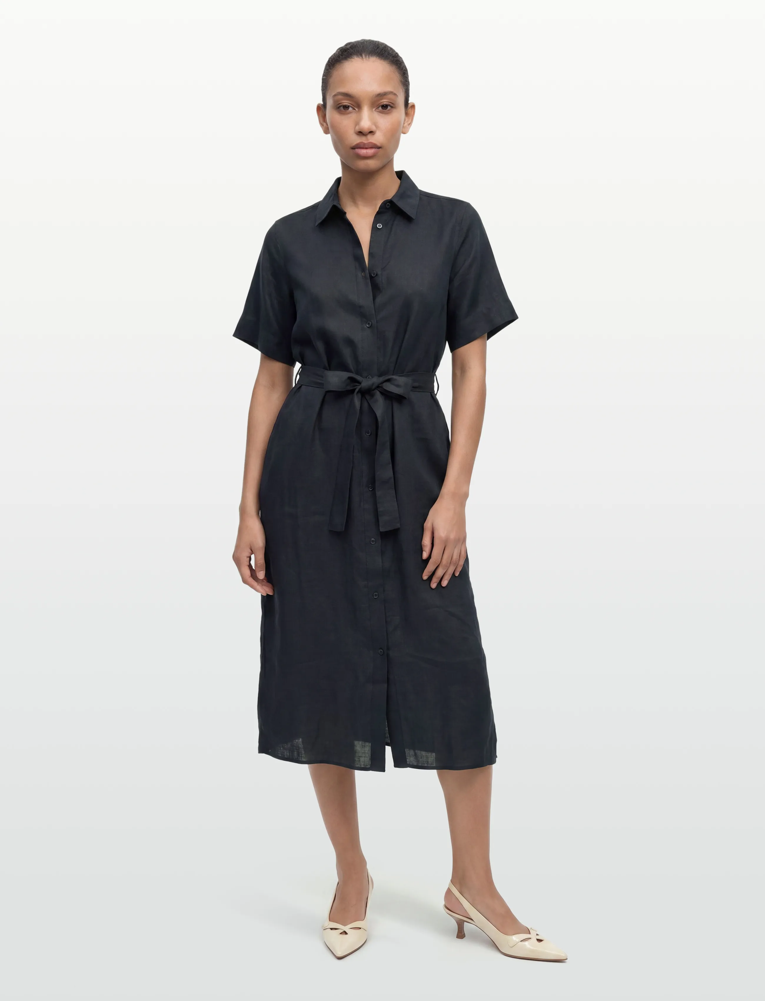 Gant Linen Ss Shirt Dress, 36, Dresses, Schwarz - Knee-length & Midi, Frauen