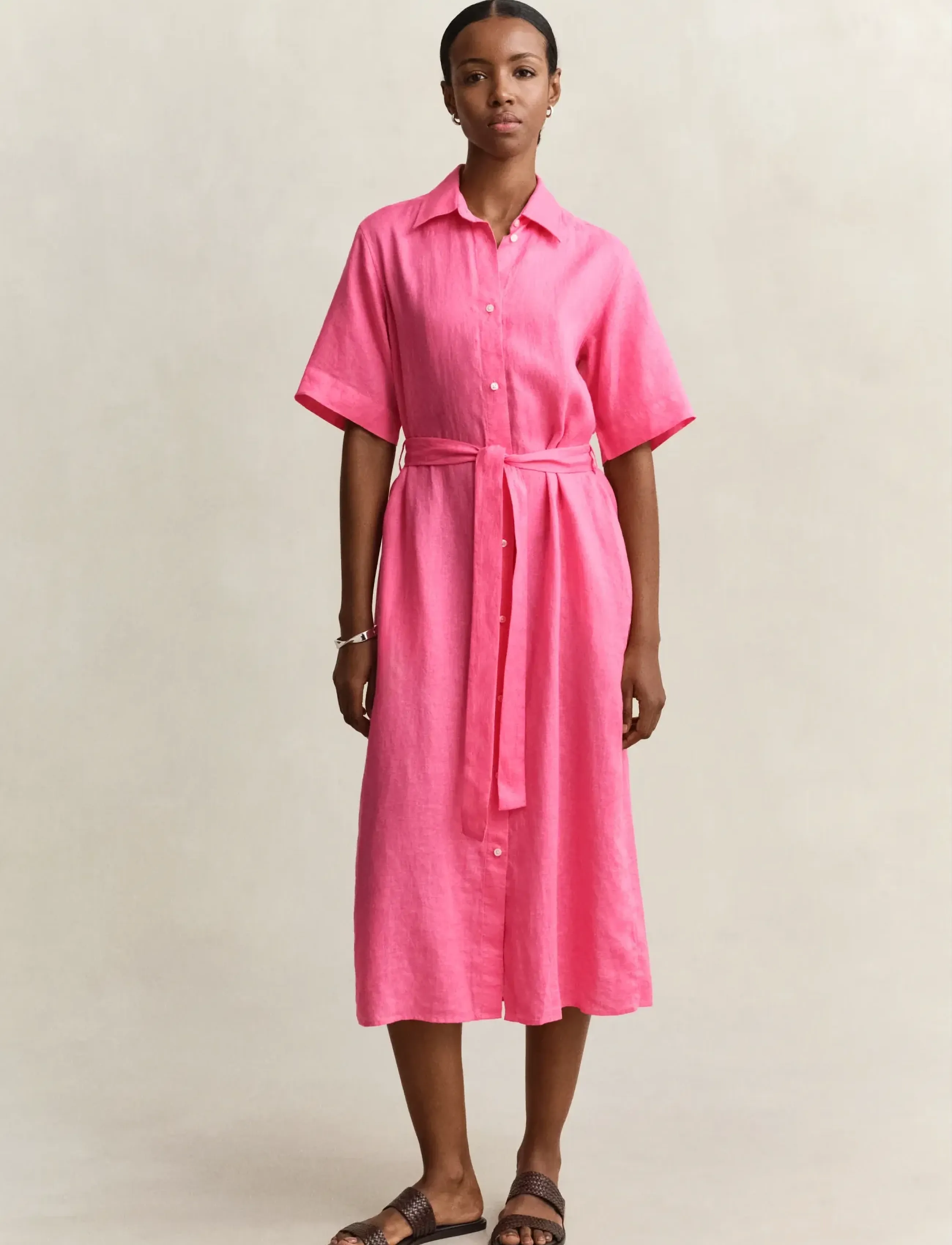 Gant Linen Ss Shirt Dress, 34, Dresses, Rosa - Knee-length & Midi, Frauen