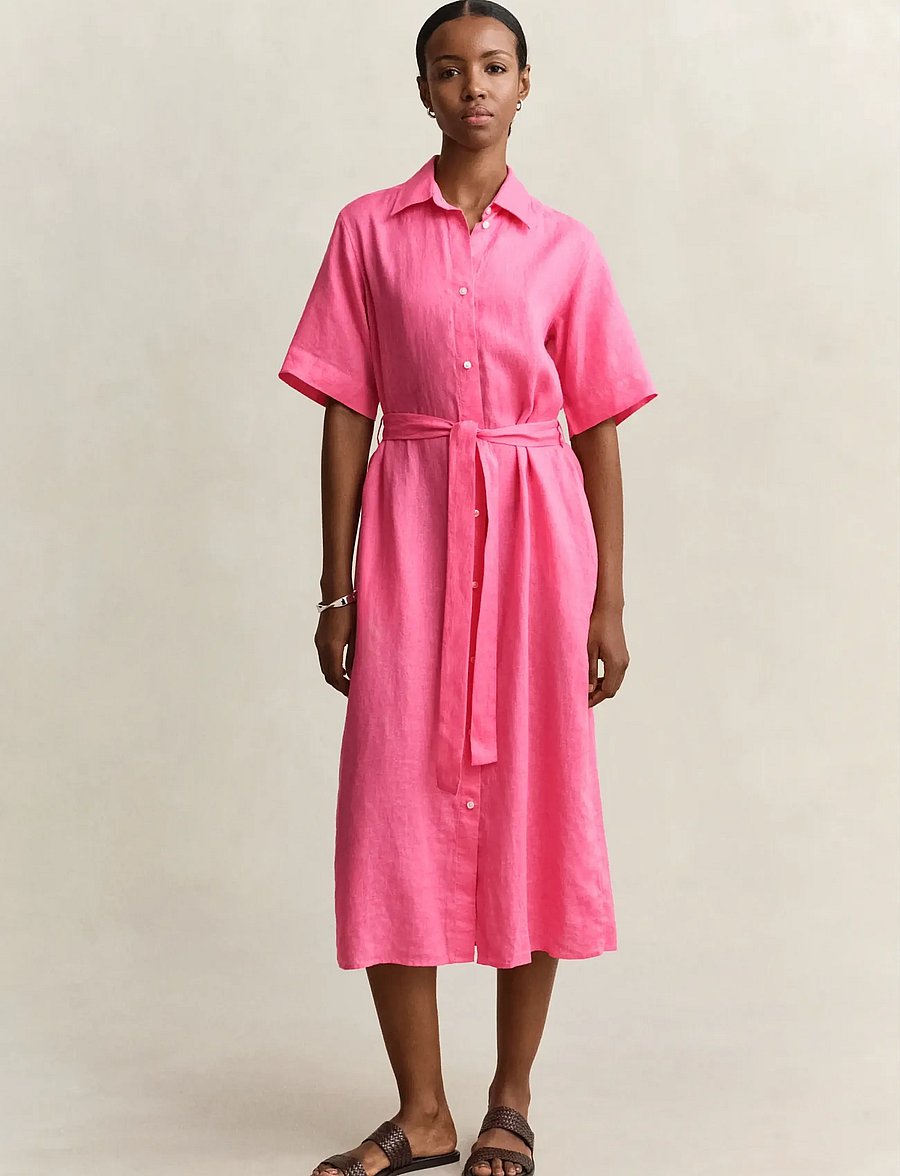 Gant - LINEN SS SHIRT DRESS - shirt dresses - bright fuschia - 0