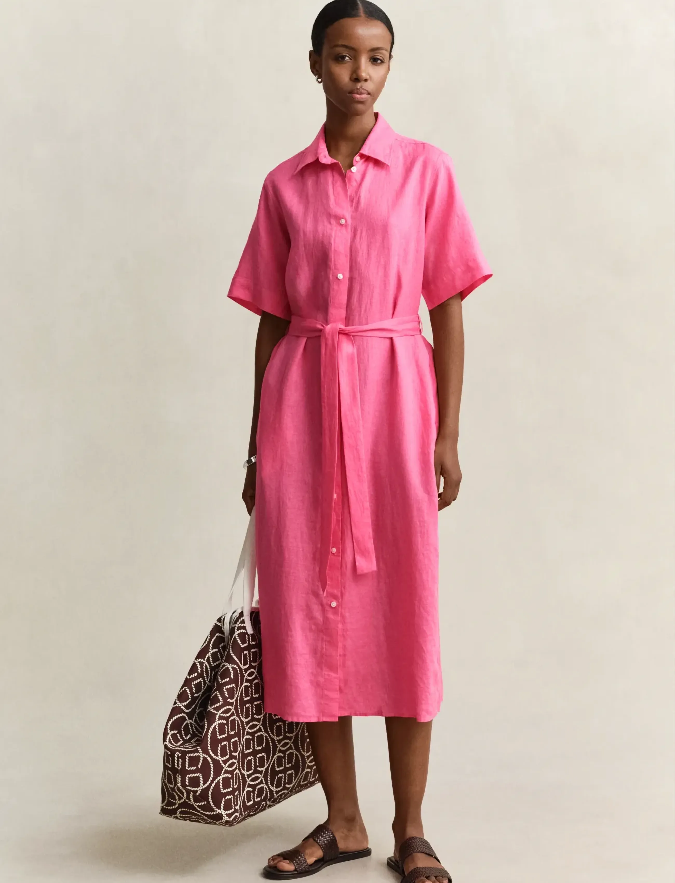 Gant - LINEN SS SHIRT DRESS - skjortekjoler - bright fuschia - 4