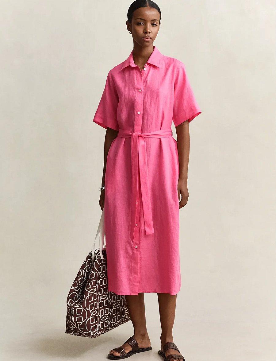 Gant - LINEN SS SHIRT DRESS - shirt dresses - bright fuschia - 4