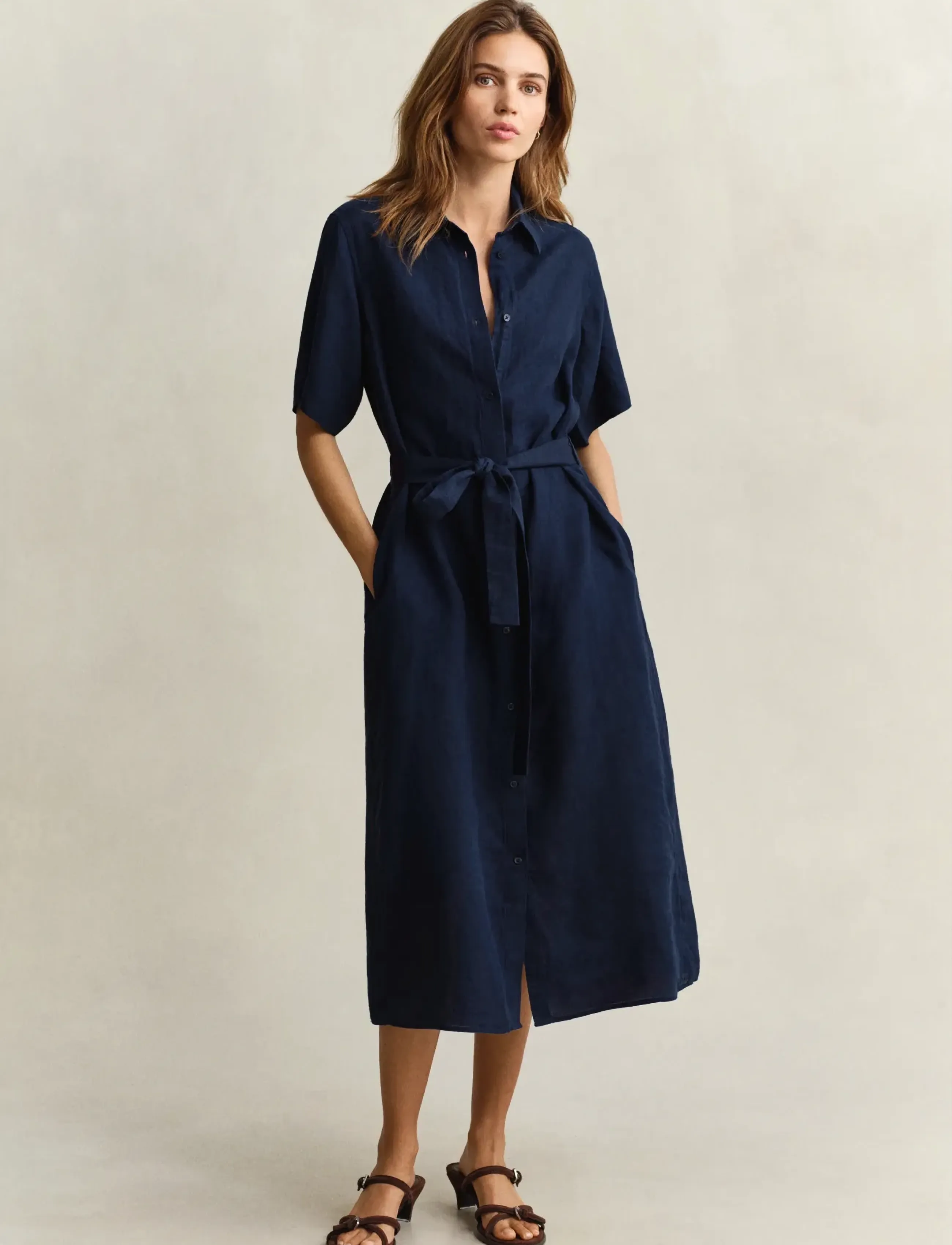 Gant Linen Ss Shirt Dress, 34, Dresses, Marineblau - Knee-length & Midi, Frauen
