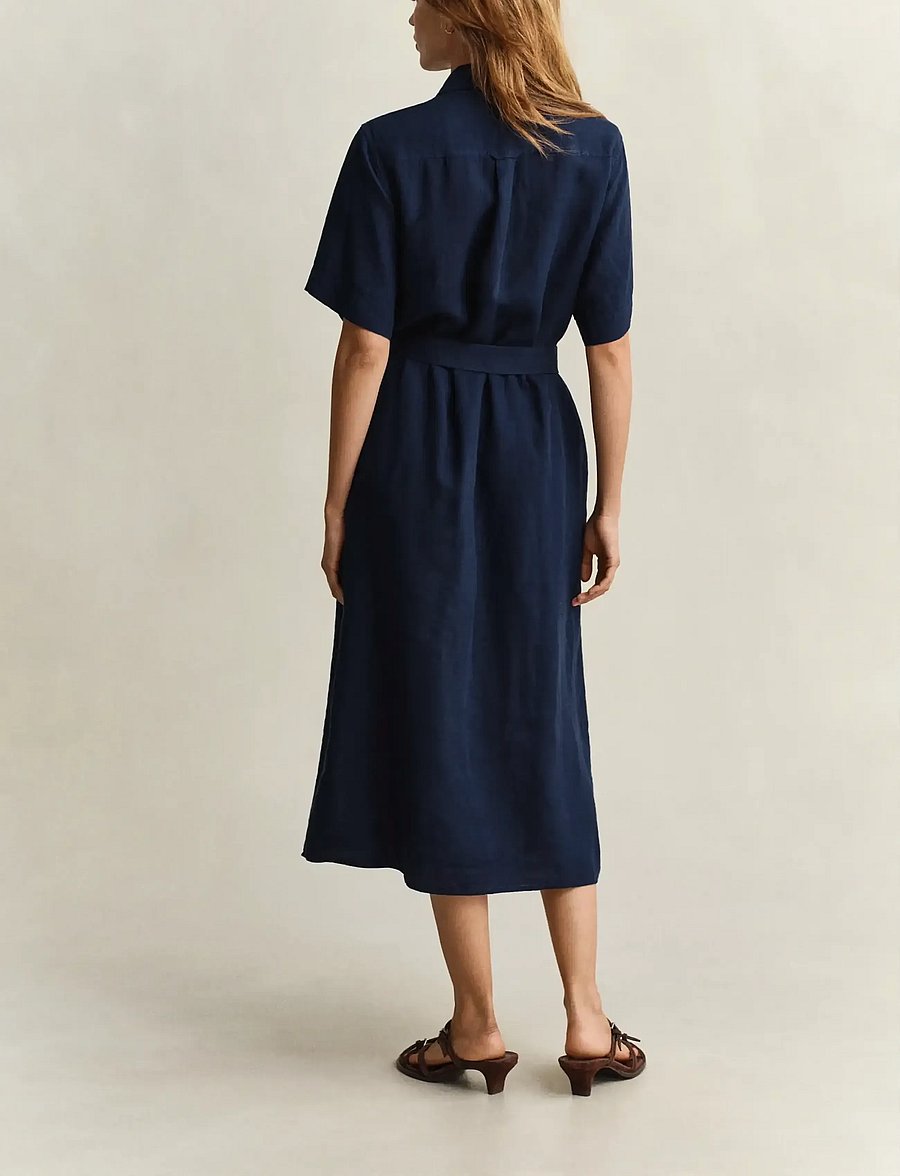 Gant - LINEN SS SHIRT DRESS - shirt dresses - evening blue - 2