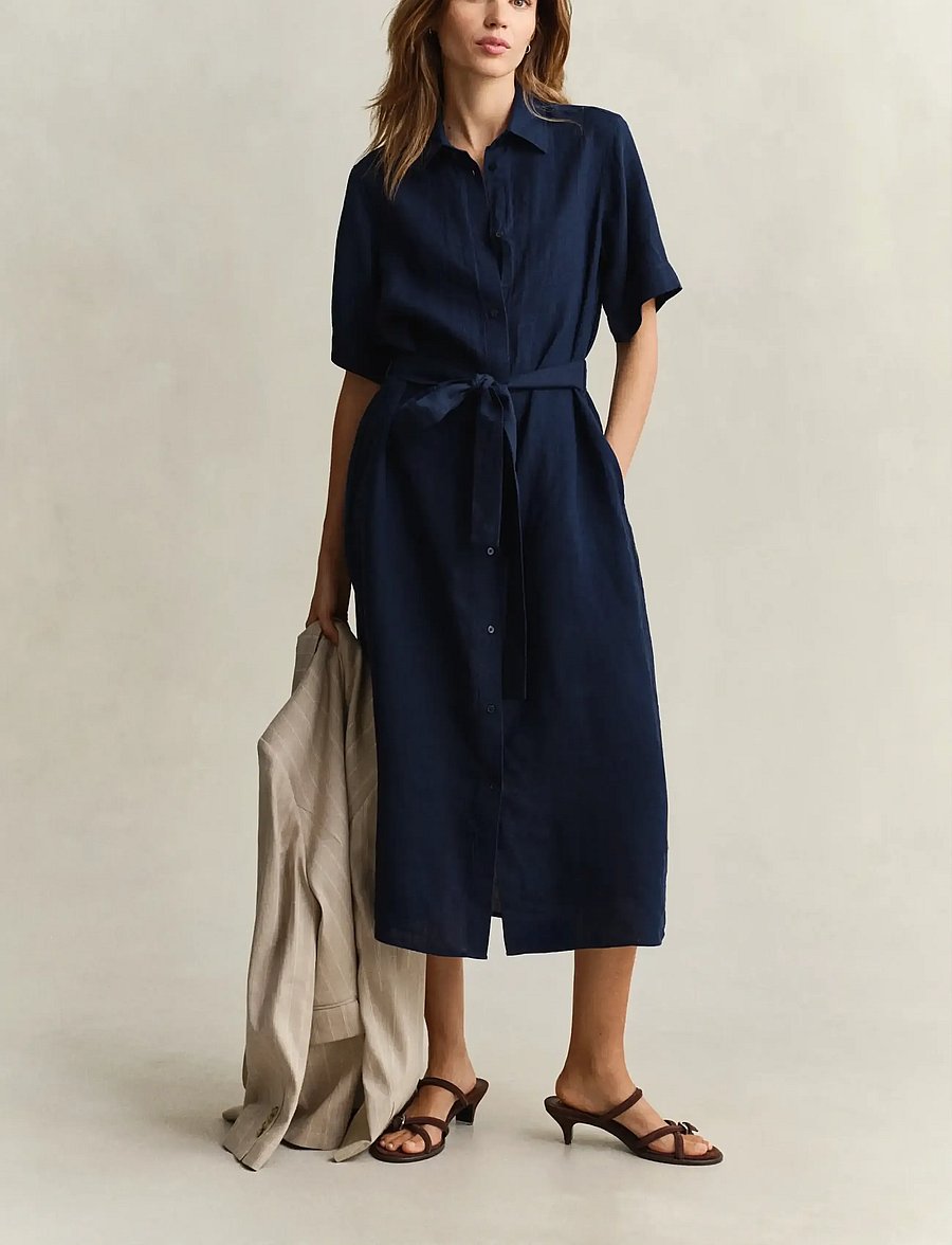 Gant - LINEN SS SHIRT DRESS - shirt dresses - evening blue - 4