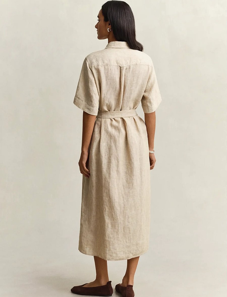 Gant - LINEN SS SHIRT DRESS - skjortklänningar - oat beige - 2