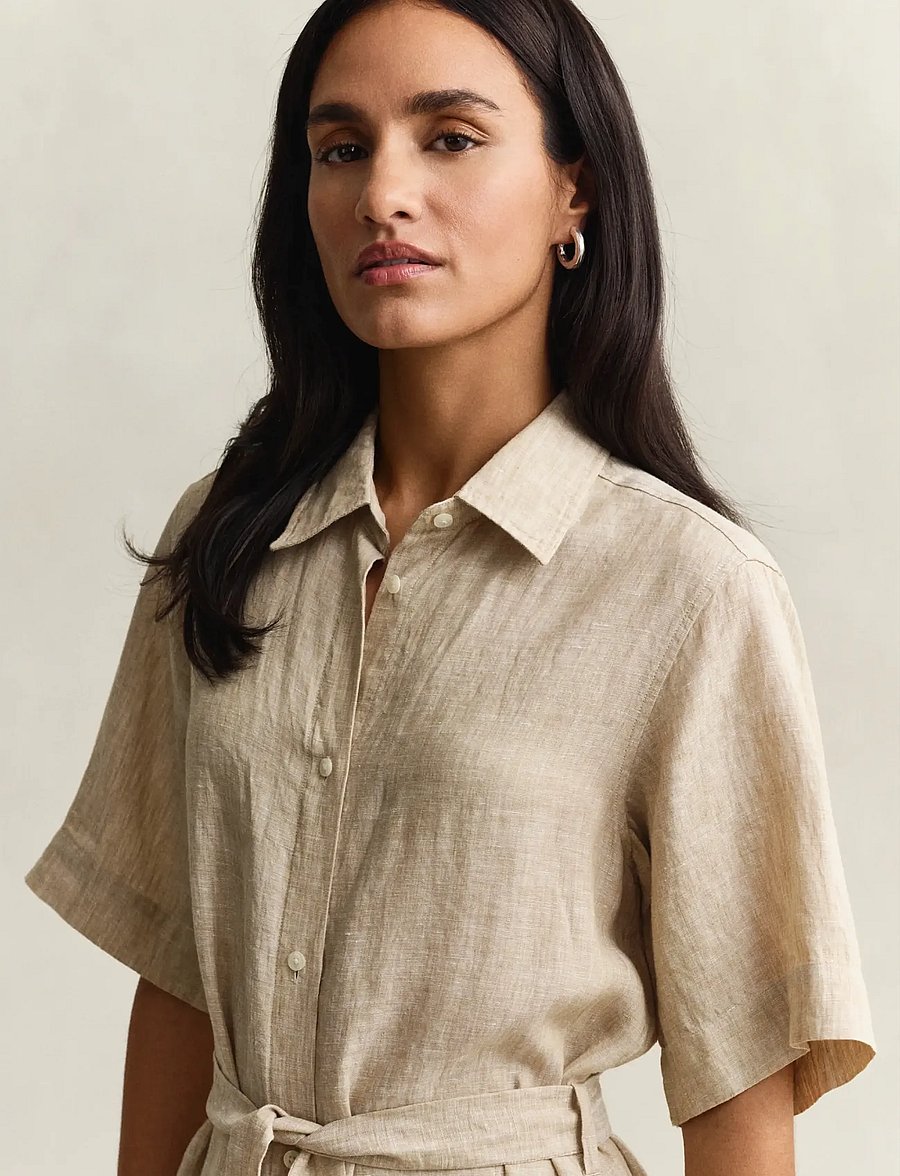 Gant - LINEN SS SHIRT DRESS - skjortklänningar - oat beige - 3