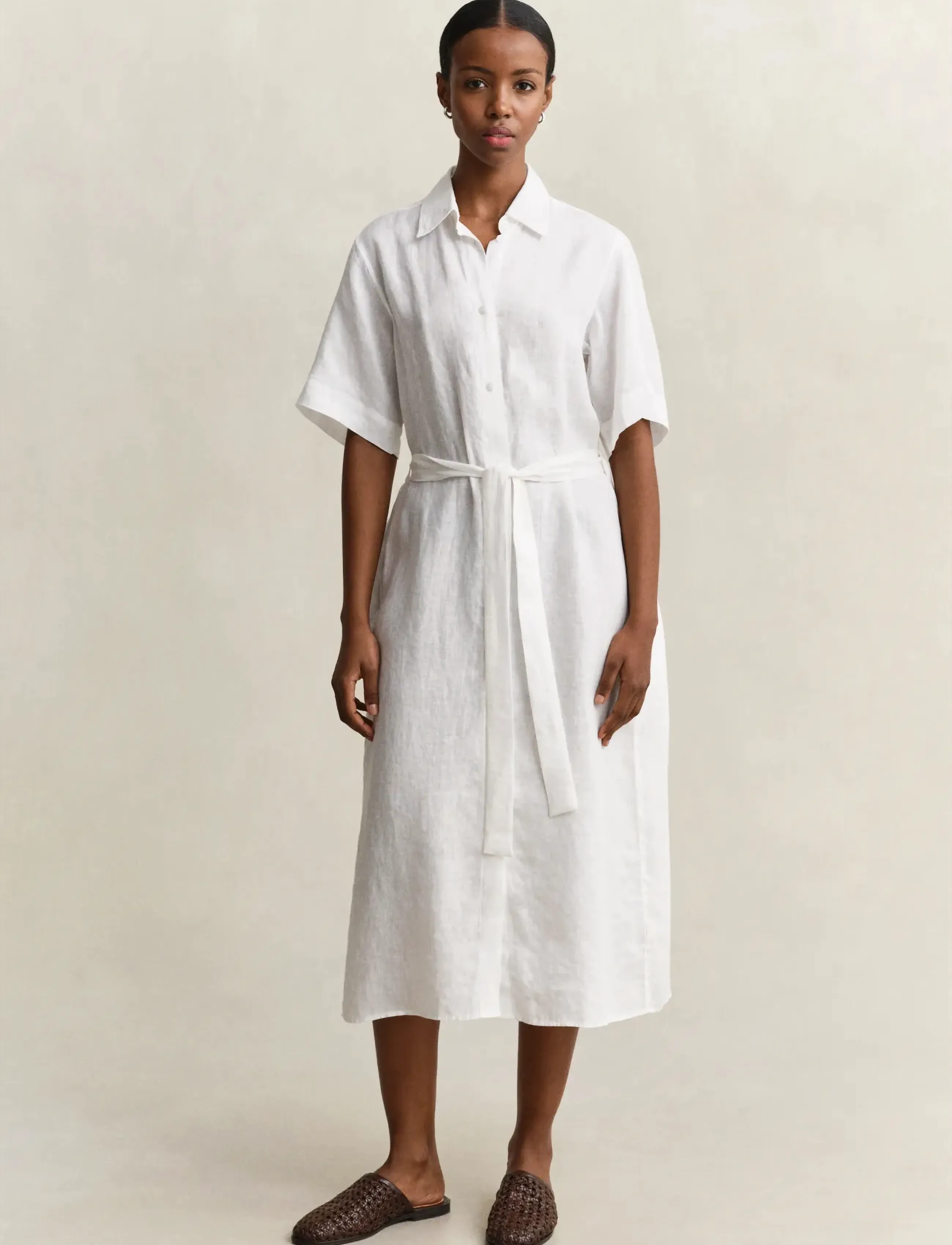 Gant Linen Ss Shirt Dress, 40, Dresses, Weiß - Knee-length & Midi, Frauen