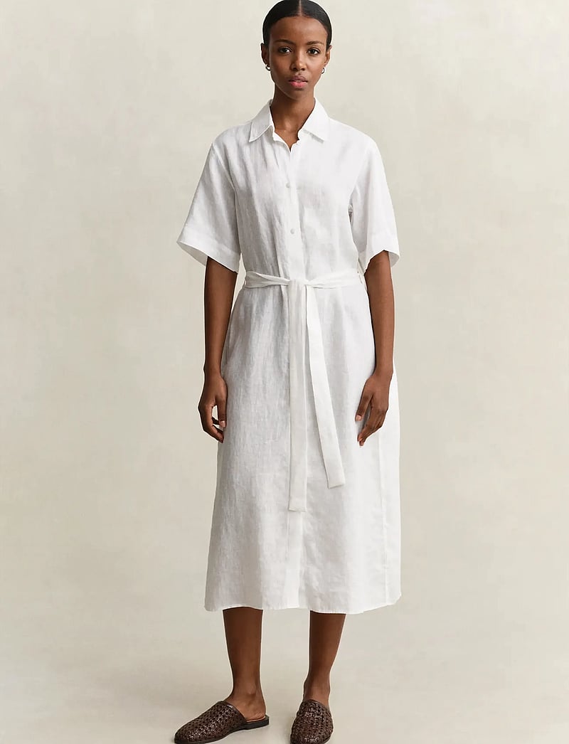 GANT - LINEN SS SHIRT DRESS - särkkleidid - white - 0