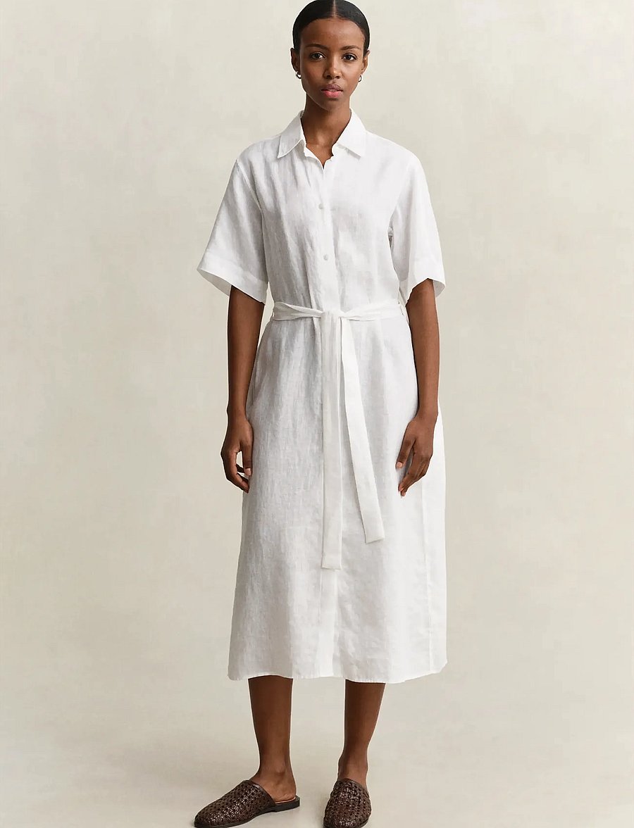 Gant - LINEN SS SHIRT DRESS - shirt dresses - white - 0