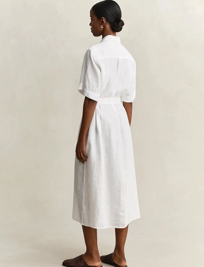 GANT - LINEN SS SHIRT DRESS - särkkleidid - white - 2