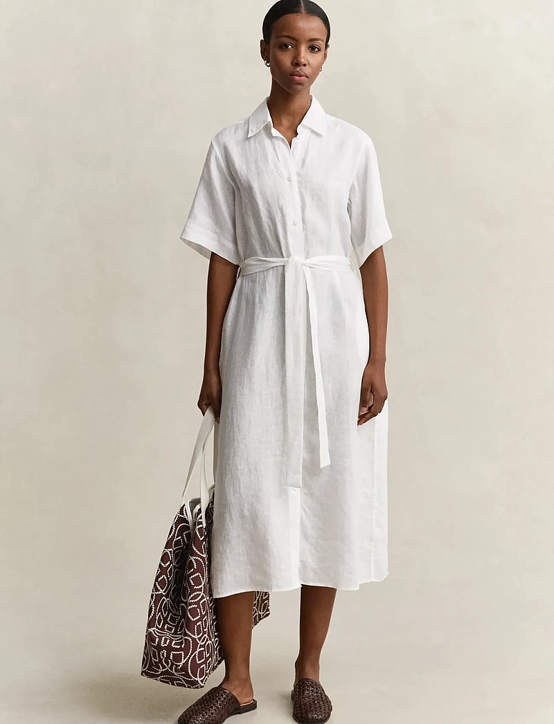 GANT - LINEN SS SHIRT DRESS - särkkleidid - white - 4