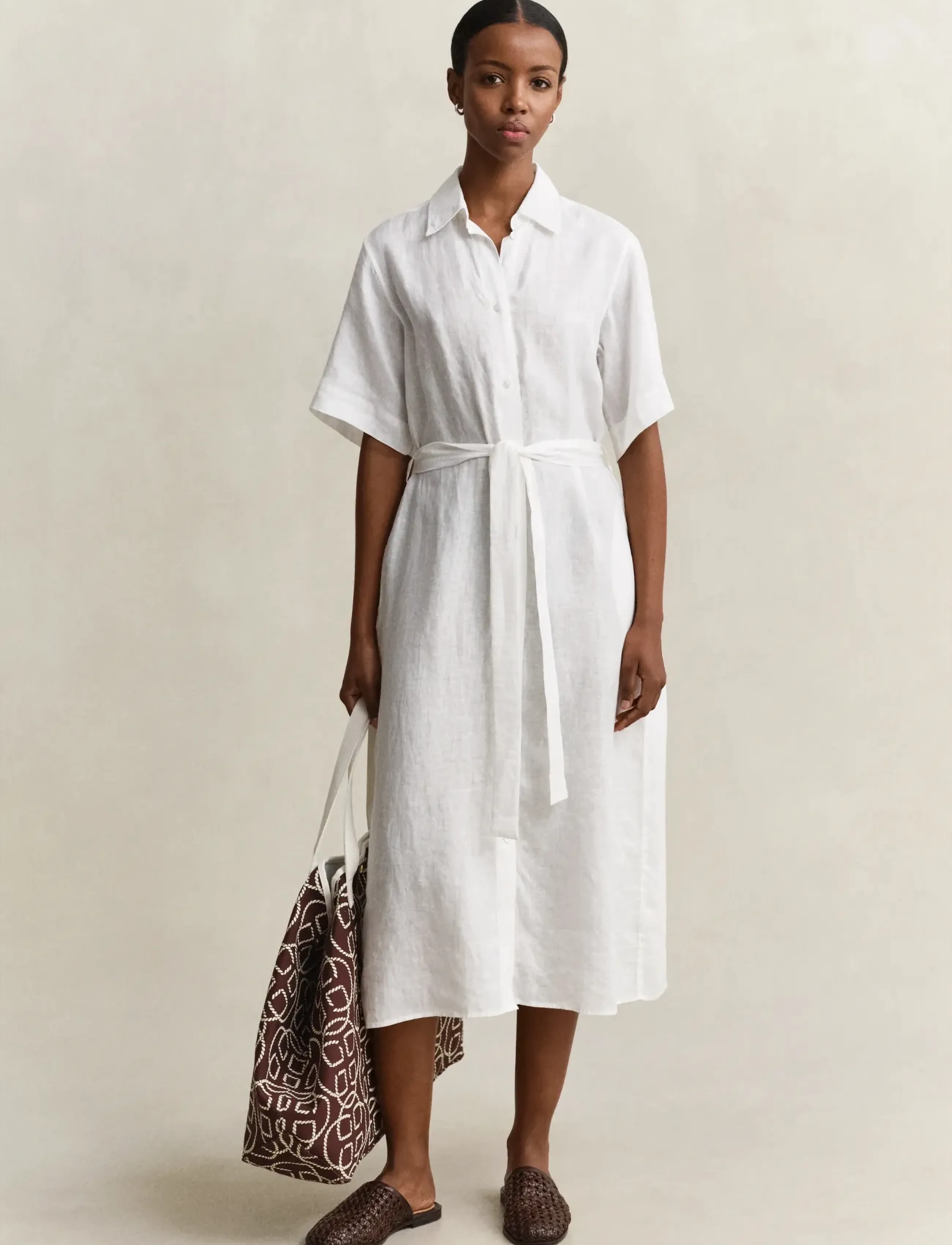 Gant - LINEN SS SHIRT DRESS - shirt dresses - white - 4