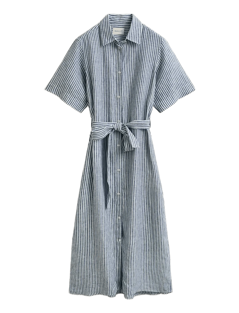 GANT - STRIPED LINEN SS SHIRT DRESS - suvekleidid - evening blue - 1