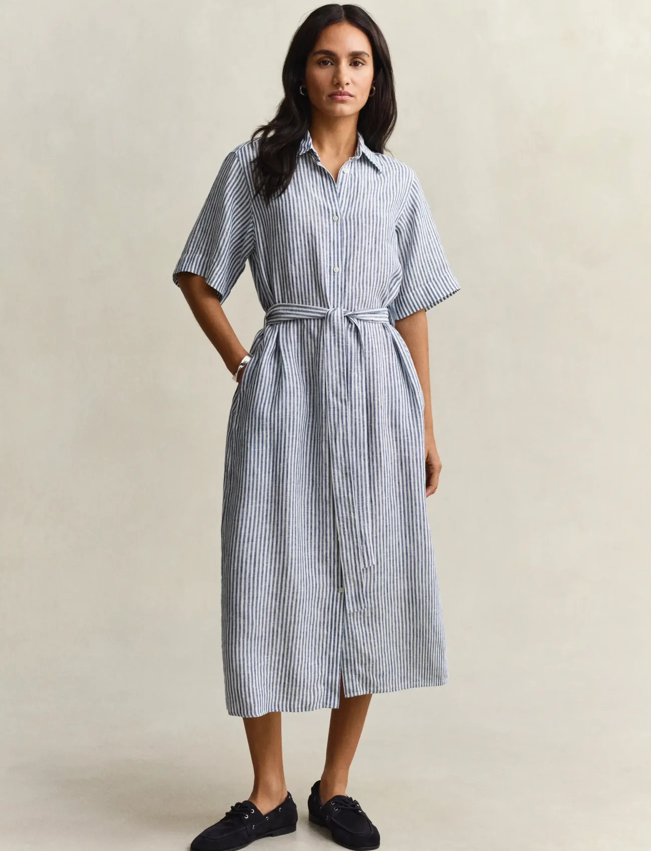 Striped Linen Ss Shirt Dress 2