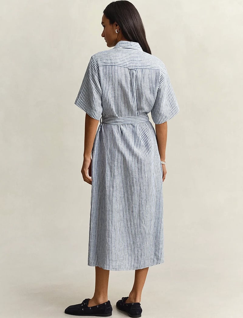 GANT - STRIPED LINEN SS SHIRT DRESS - suvekleidid - evening blue - 2