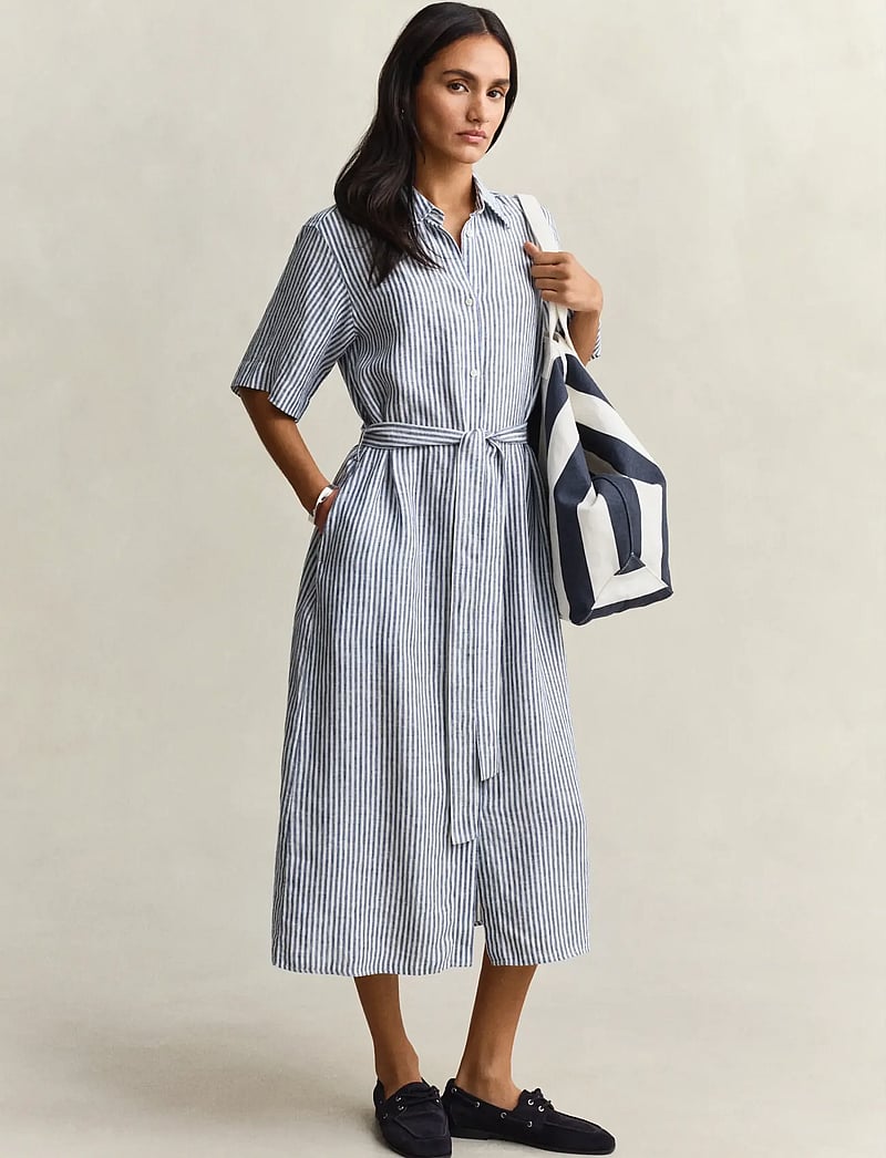 GANT - STRIPED LINEN SS SHIRT DRESS - suvekleidid - evening blue - 4