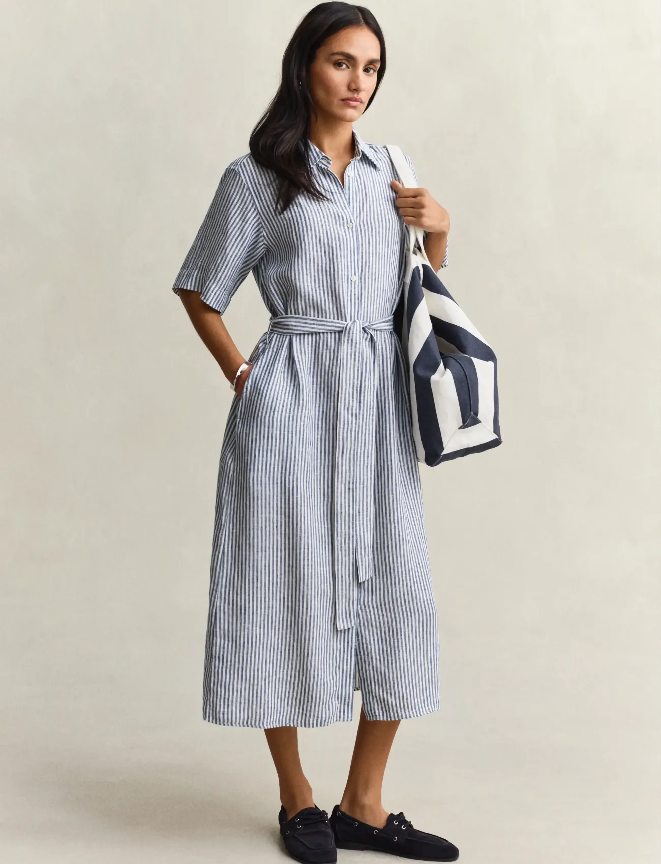 Gant - STRIPED LINEN SS SHIRT DRESS - sommerkleider - evening blue - 4