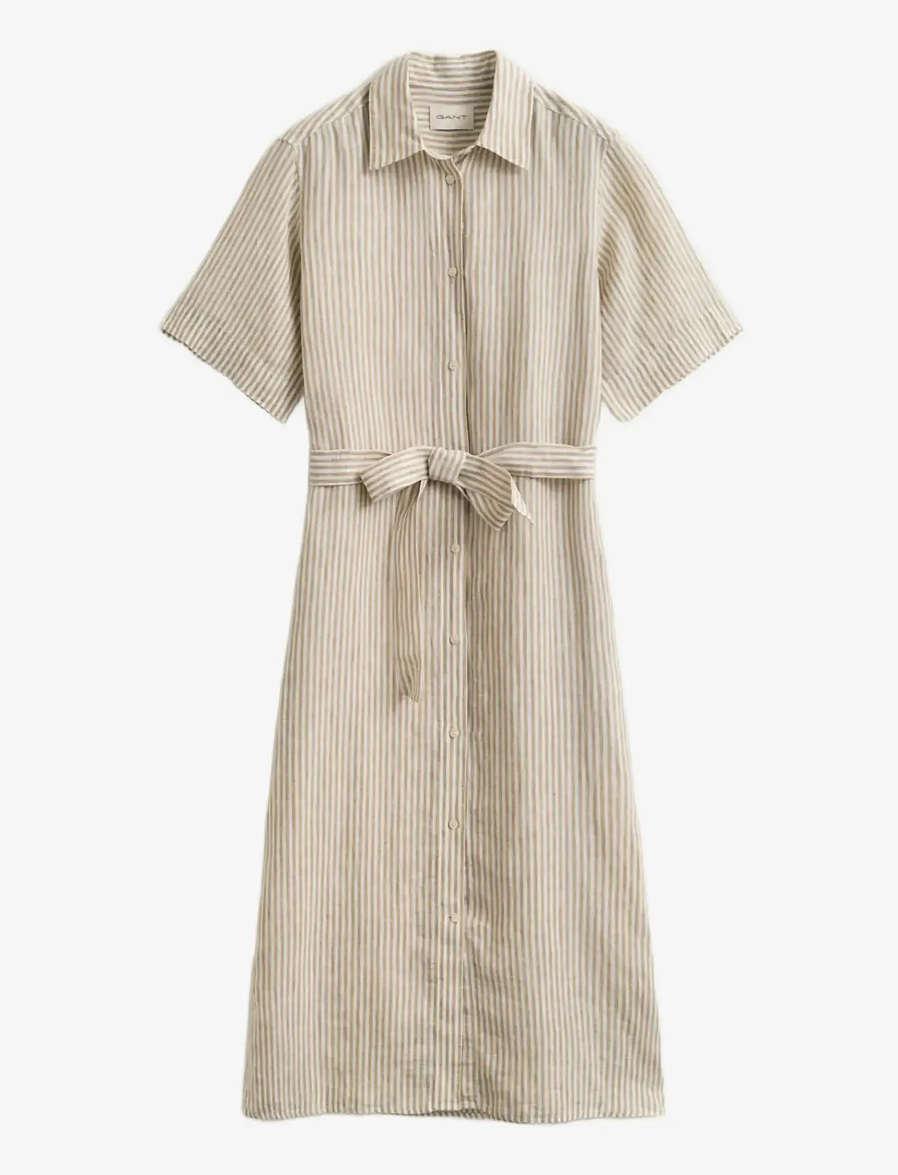 GANT - STRIPED LINEN SS SHIRT DRESS - sommarklänningar - oat beige - 1