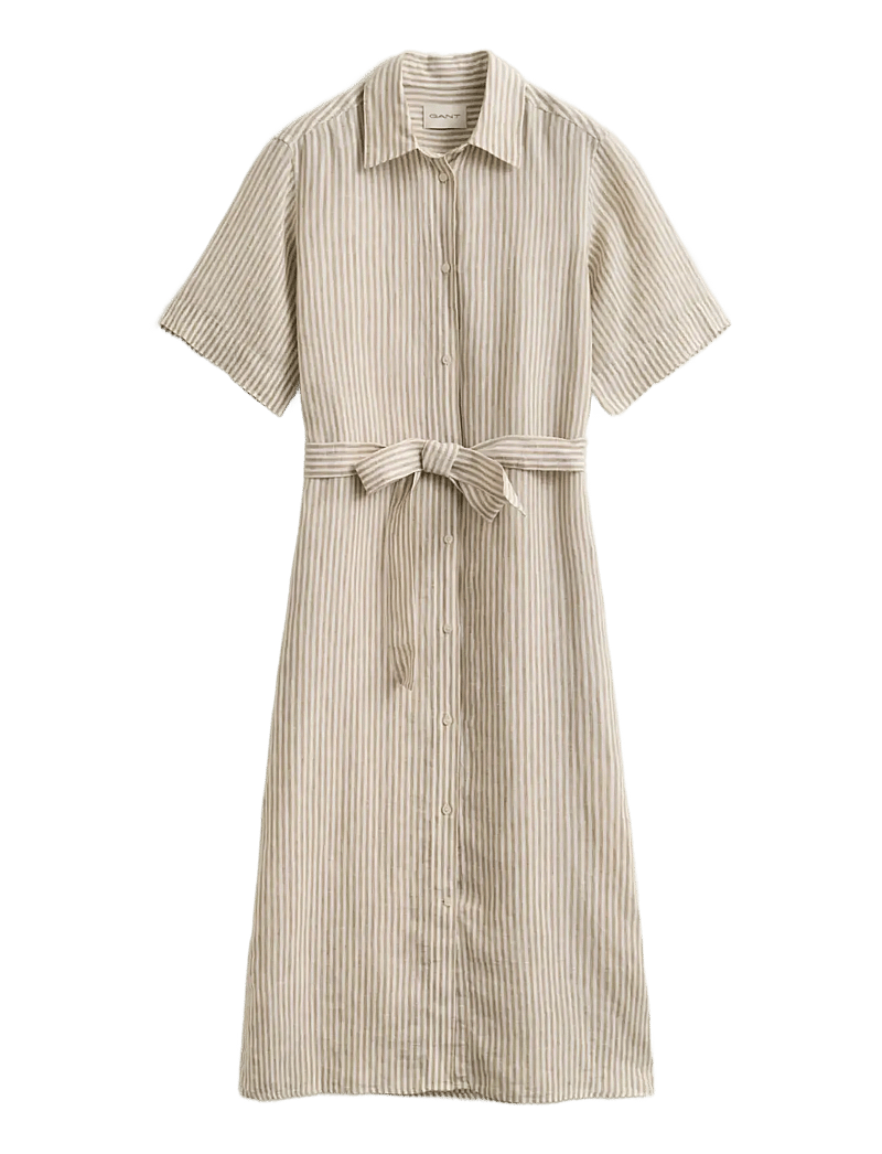 GANT - STRIPED LINEN SS SHIRT DRESS - sommarklänningar - oat beige - 1