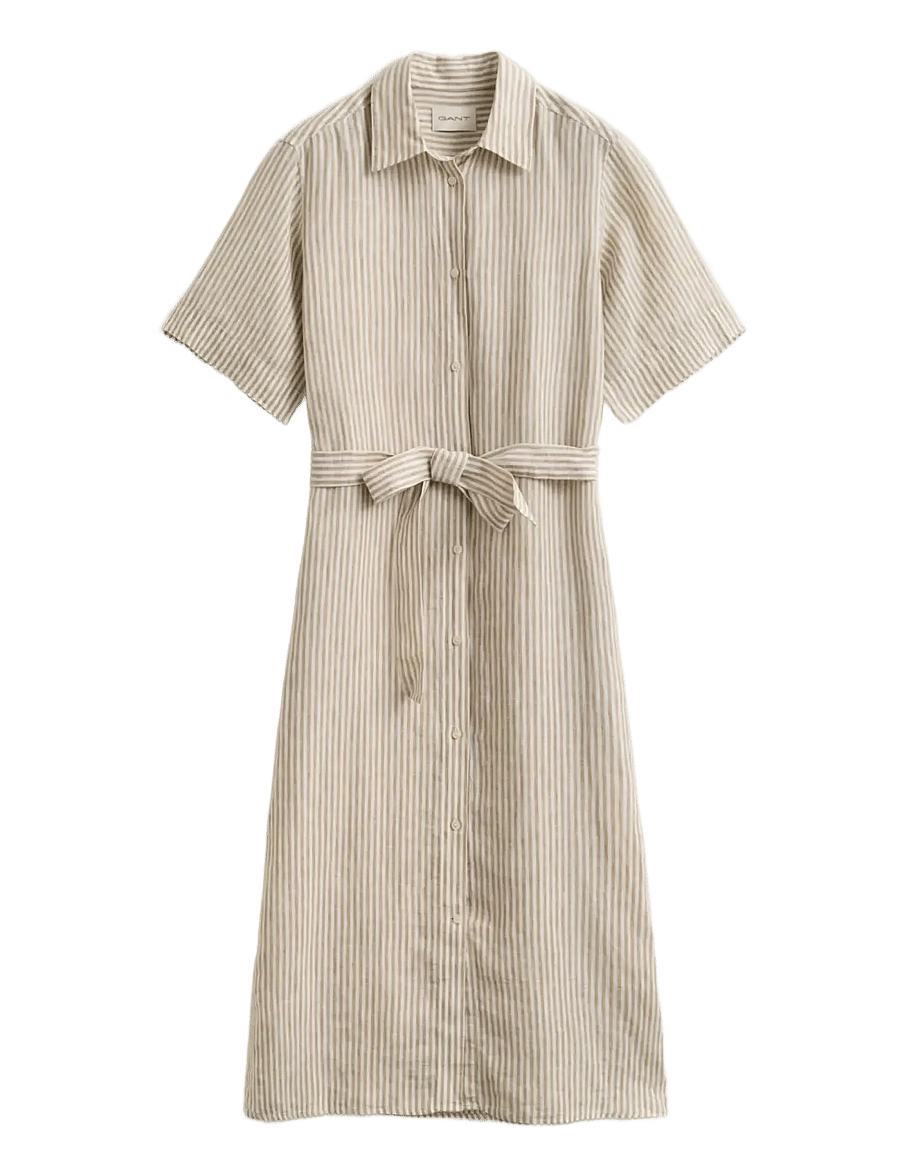 Gant - STRIPED LINEN SS SHIRT DRESS - summer dresses - oat beige - 1