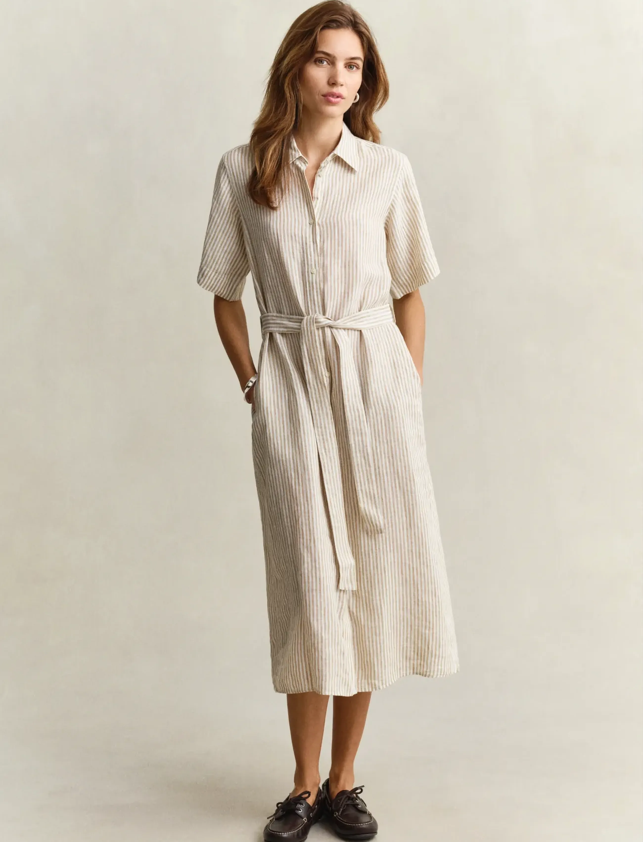 GANT STRIPED LINEN SS SHIRT DRESS - Hemdkleider - OAT BEIGE / beige