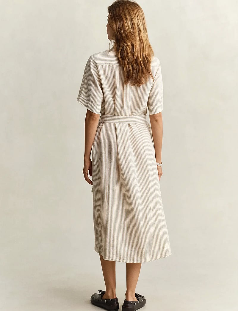 GANT - STRIPED LINEN SS SHIRT DRESS - sommarklänningar - oat beige - 2