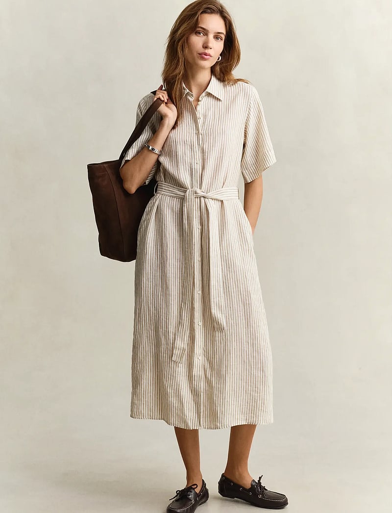 GANT - STRIPED LINEN SS SHIRT DRESS - sommarklänningar - oat beige - 4