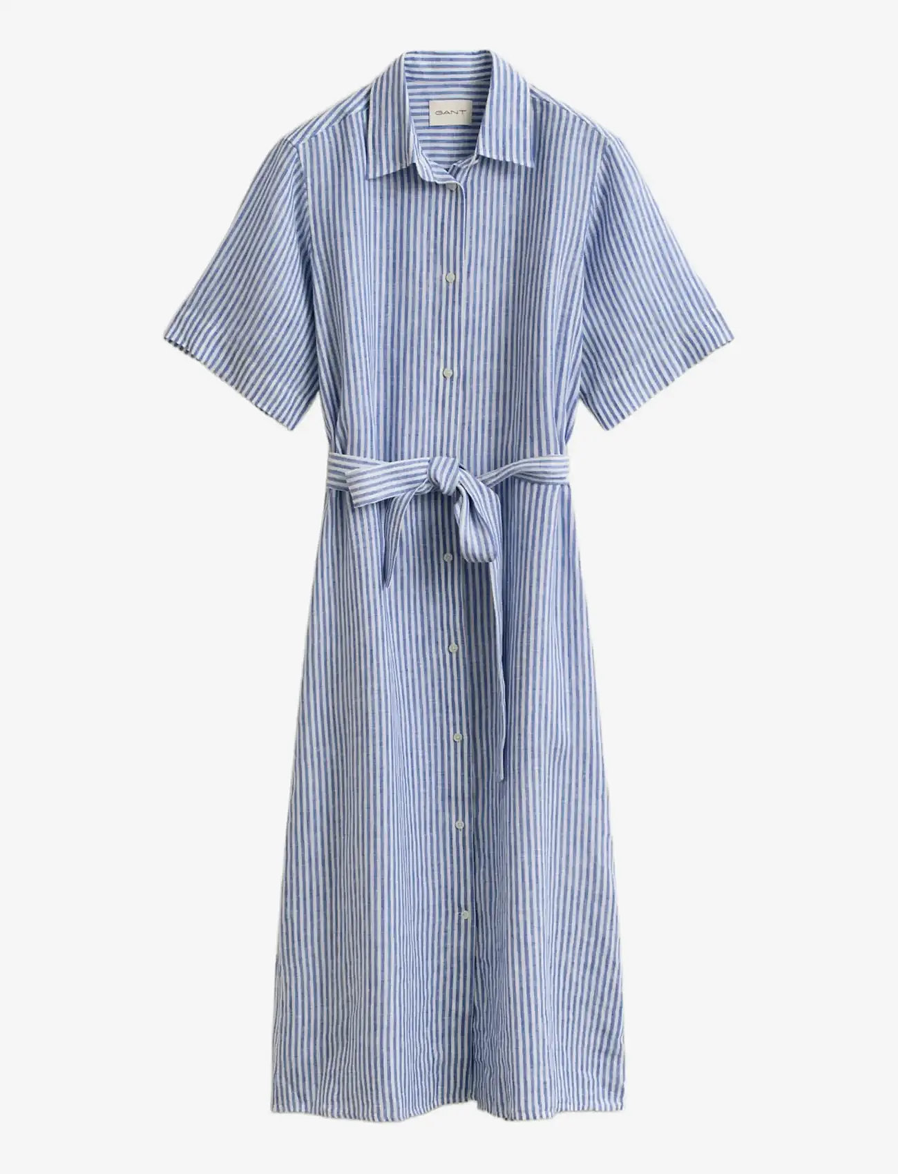 GANT - STRIPED LINEN SS SHIRT DRESS - sommarklänningar - royal blue - 1
