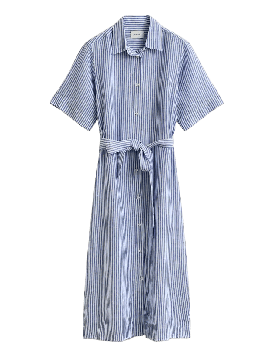 Gant - STRIPED LINEN SS SHIRT DRESS - summer dresses - royal blue - 1