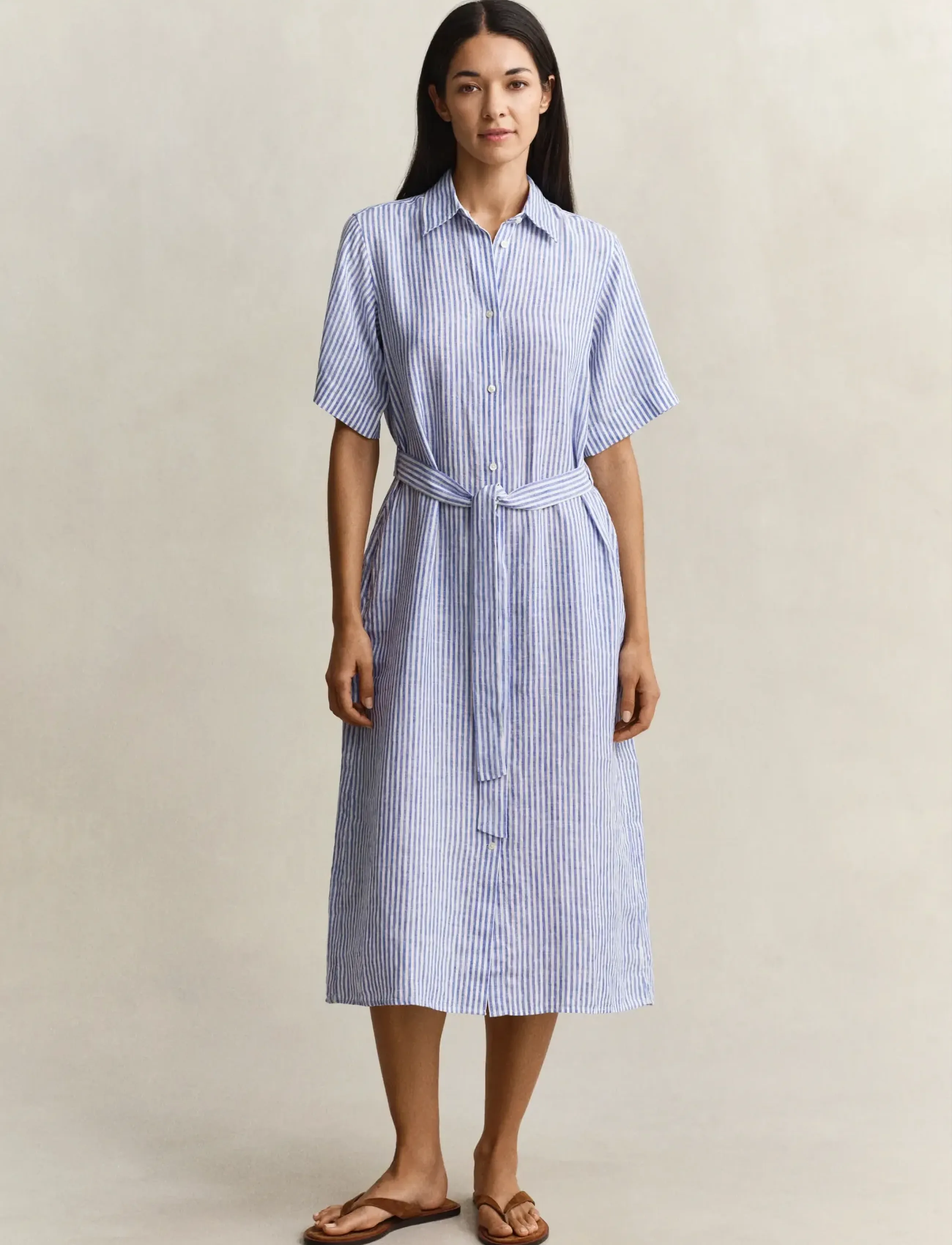 Gant STRIPED LINEN SS SHIRT DRESS - Sukienki - ROYAL BLUE / blue